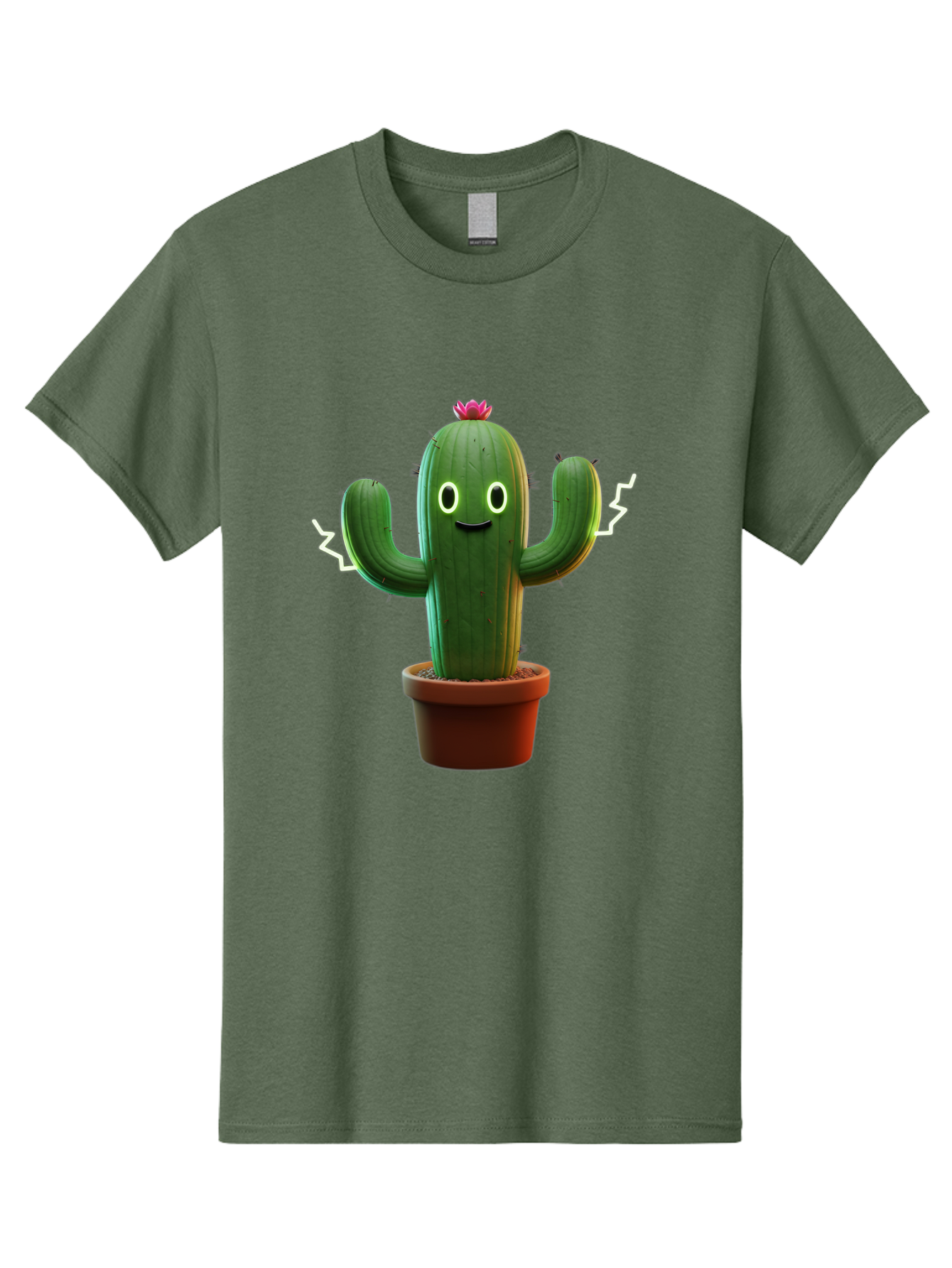 Cactus-6 Men'S Graphic Tee, 100% Cotton, Comfortable Casual Summer Wear, Machine Washable, Cartoon Cactus, Happy Cactus, Cactus Character, Potted Cactus, Desert Plant, Kawaii Cactus, Cactus With Face, Glowing Eyes, Cute Cactus, Funny Cactus Bac728