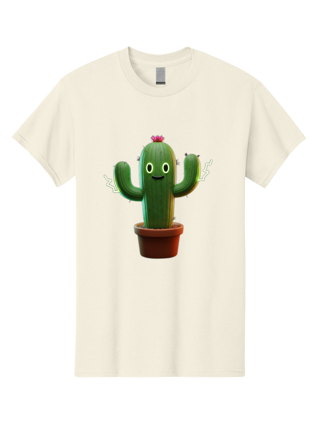 Cactus-6 Men'S Graphic Tee, 100% Cotton, Comfortable Casual Summer Wear, Machine Washable, Cartoon Cactus, Happy Cactus, Cactus Character, Potted Cactus, Desert Plant, Kawaii Cactus, Cactus With Face, Glowing Eyes, Cute Cactus, Funny Cactus Bac728