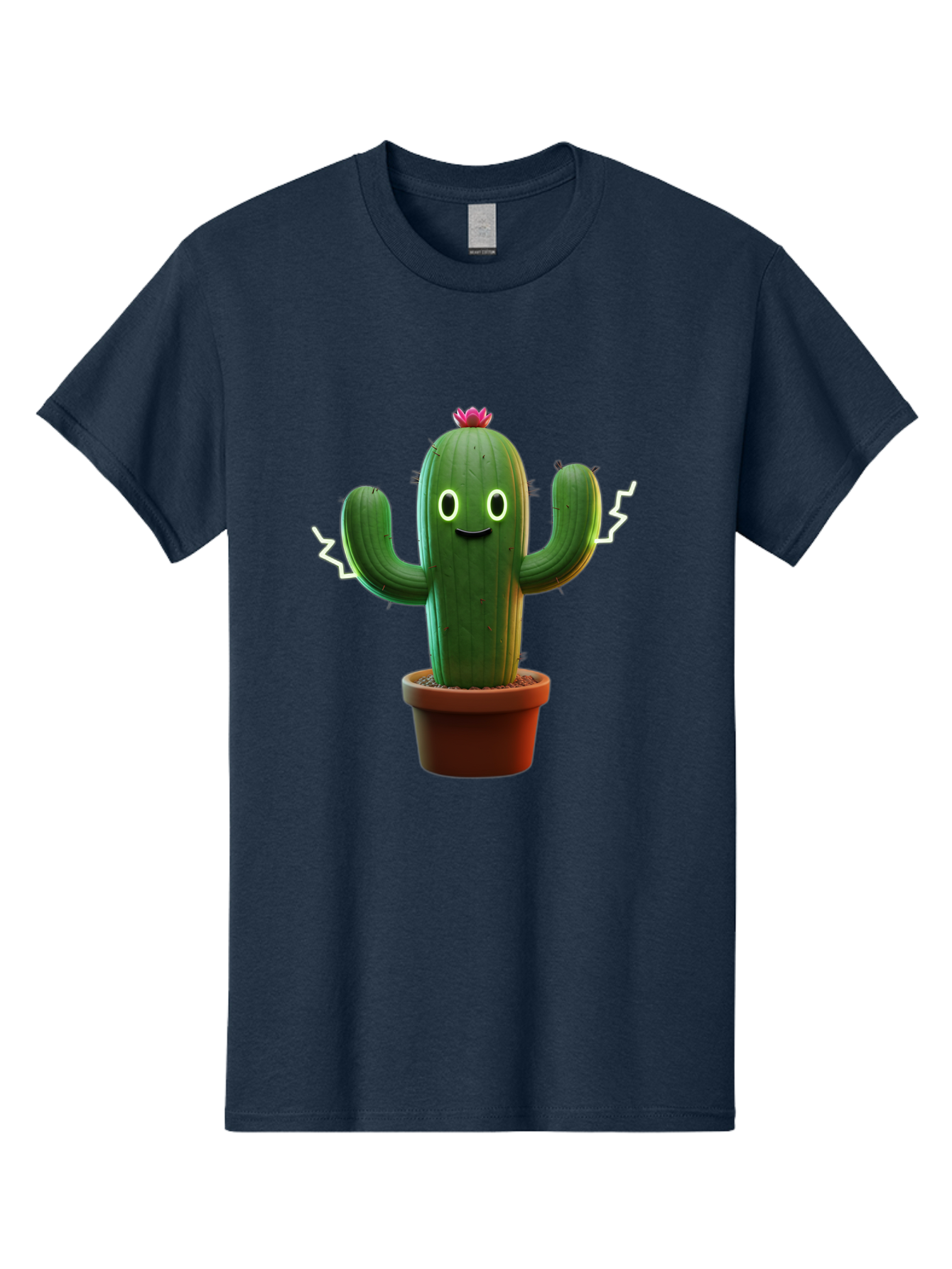 Cactus-6 Men'S Graphic Tee, 100% Cotton, Comfortable Casual Summer Wear, Machine Washable, Cartoon Cactus, Happy Cactus, Cactus Character, Potted Cactus, Desert Plant, Kawaii Cactus, Cactus With Face, Glowing Eyes, Cute Cactus, Funny Cactus Bac728