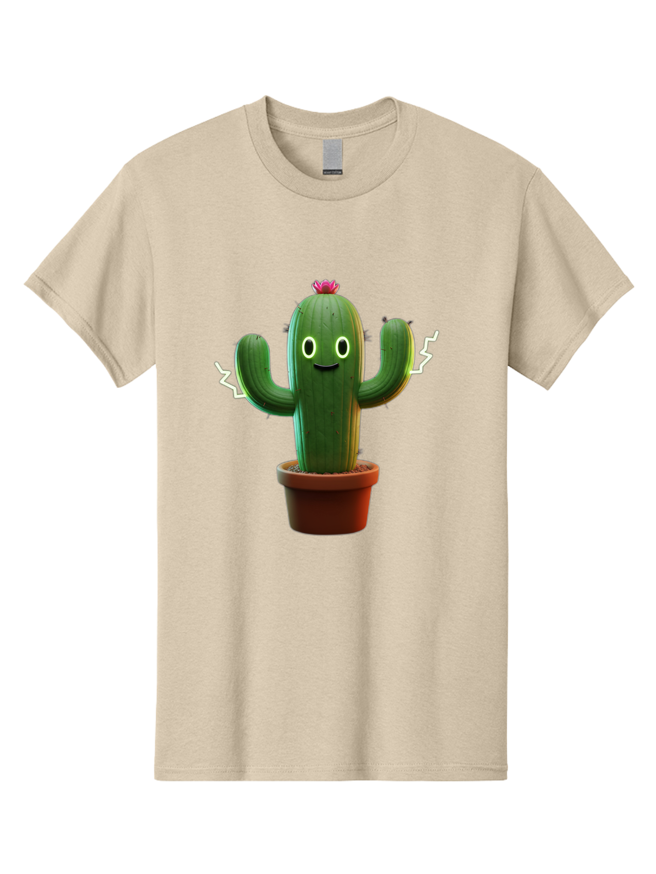 Cactus-6 Men'S Graphic Tee, 100% Cotton, Comfortable Casual Summer Wear, Machine Washable, Cartoon Cactus, Happy Cactus, Cactus Character, Potted Cactus, Desert Plant, Kawaii Cactus, Cactus With Face, Glowing Eyes, Cute Cactus, Funny Cactus Bac728