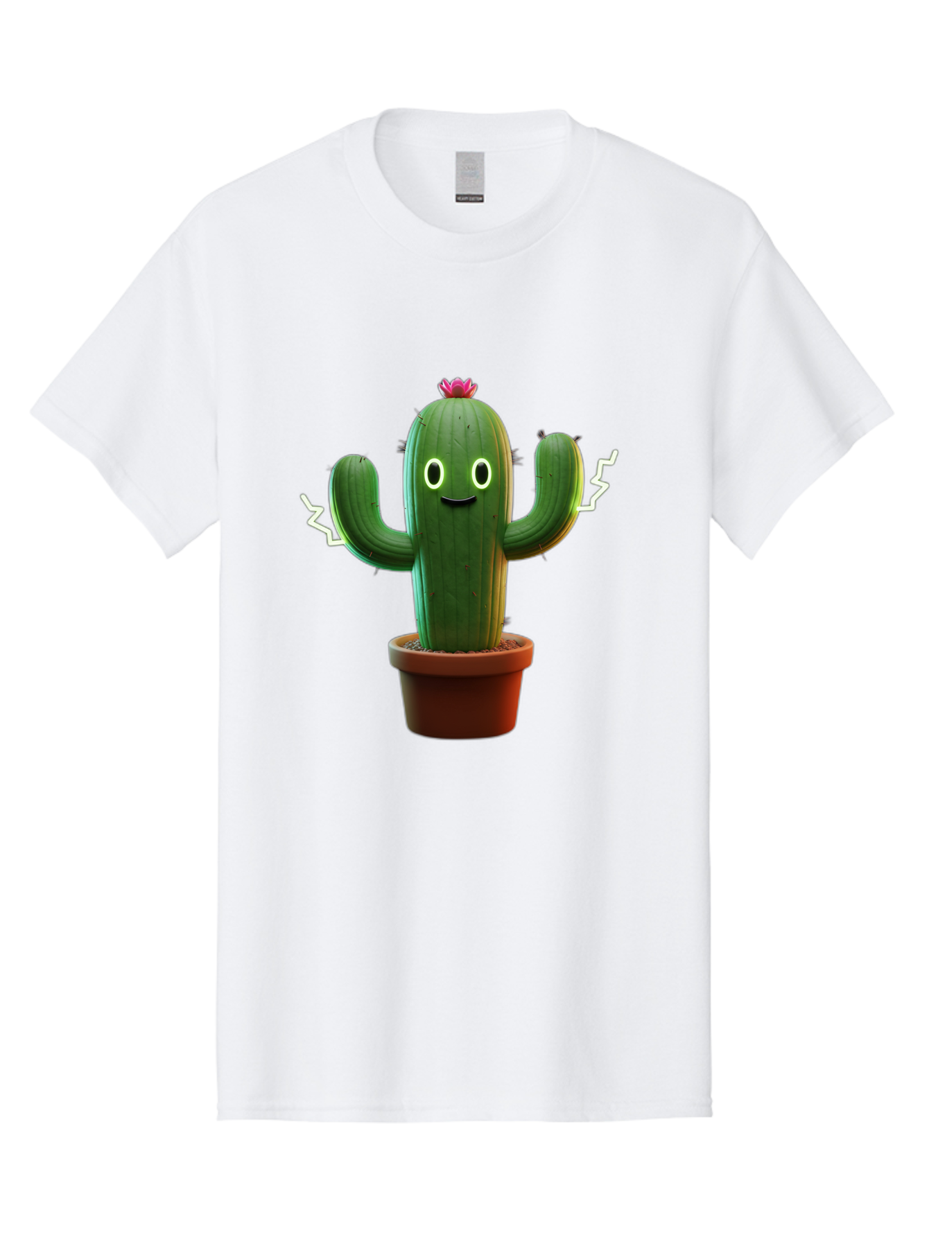 Cactus-6 Men'S Graphic Tee, 100% Cotton, Comfortable Casual Summer Wear, Machine Washable, Cartoon Cactus, Happy Cactus, Cactus Character, Potted Cactus, Desert Plant, Kawaii Cactus, Cactus With Face, Glowing Eyes, Cute Cactus, Funny Cactus Bac728