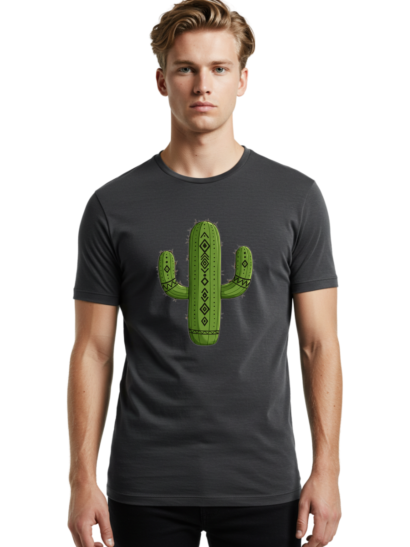 Cactus-7 Men'S Graphic Tee, 100% Cotton, Comfortable Casual Summer Wear, Machine Washable, Cartoon Cactus, Tribal Cactus, Cactus Illustration, Southwestern Art, Bohemian Decor, Cactus Graphics, Desert Plant, Prickly Pear Cactus, Unique Design, Bac729