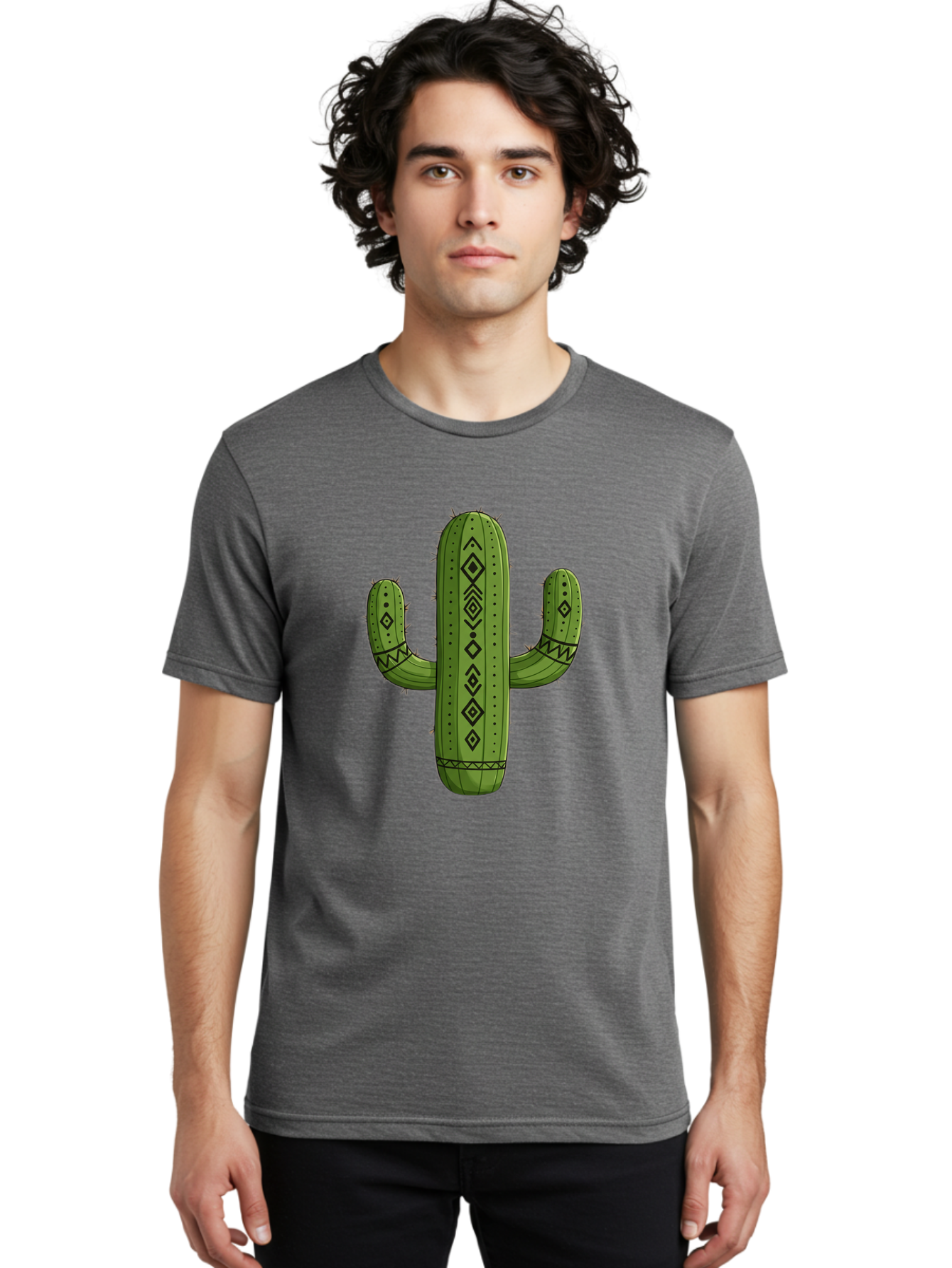 Cactus-7 Men'S Graphic Tee, 100% Cotton, Comfortable Casual Summer Wear, Machine Washable, Cartoon Cactus, Tribal Cactus, Cactus Illustration, Southwestern Art, Bohemian Decor, Cactus Graphics, Desert Plant, Prickly Pear Cactus, Unique Design, Bac729