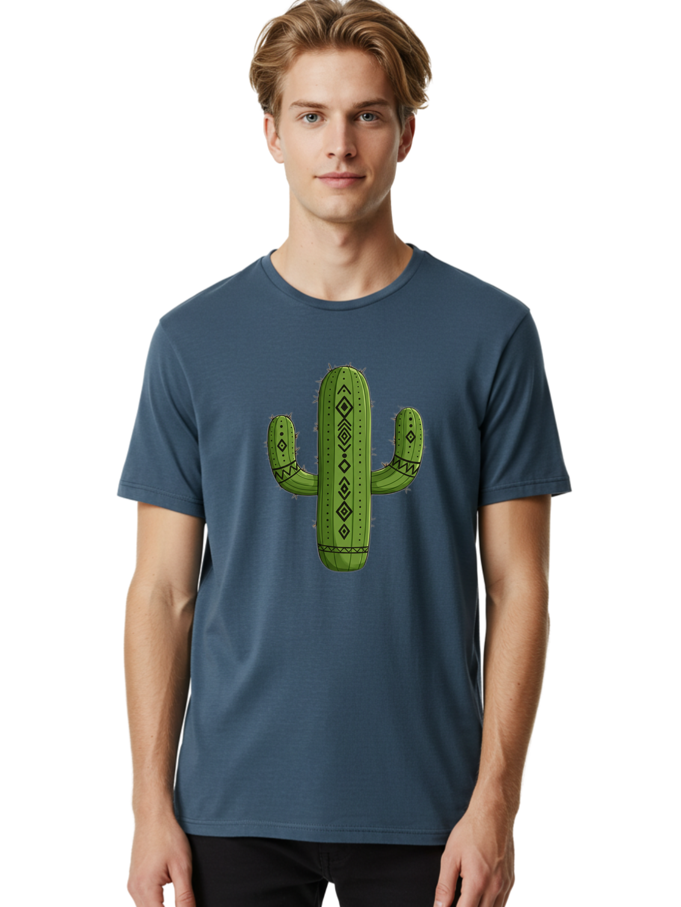 Cactus-7 Men'S Graphic Tee, 100% Cotton, Comfortable Casual Summer Wear, Machine Washable, Cartoon Cactus, Tribal Cactus, Cactus Illustration, Southwestern Art, Bohemian Decor, Cactus Graphics, Desert Plant, Prickly Pear Cactus, Unique Design, Bac729