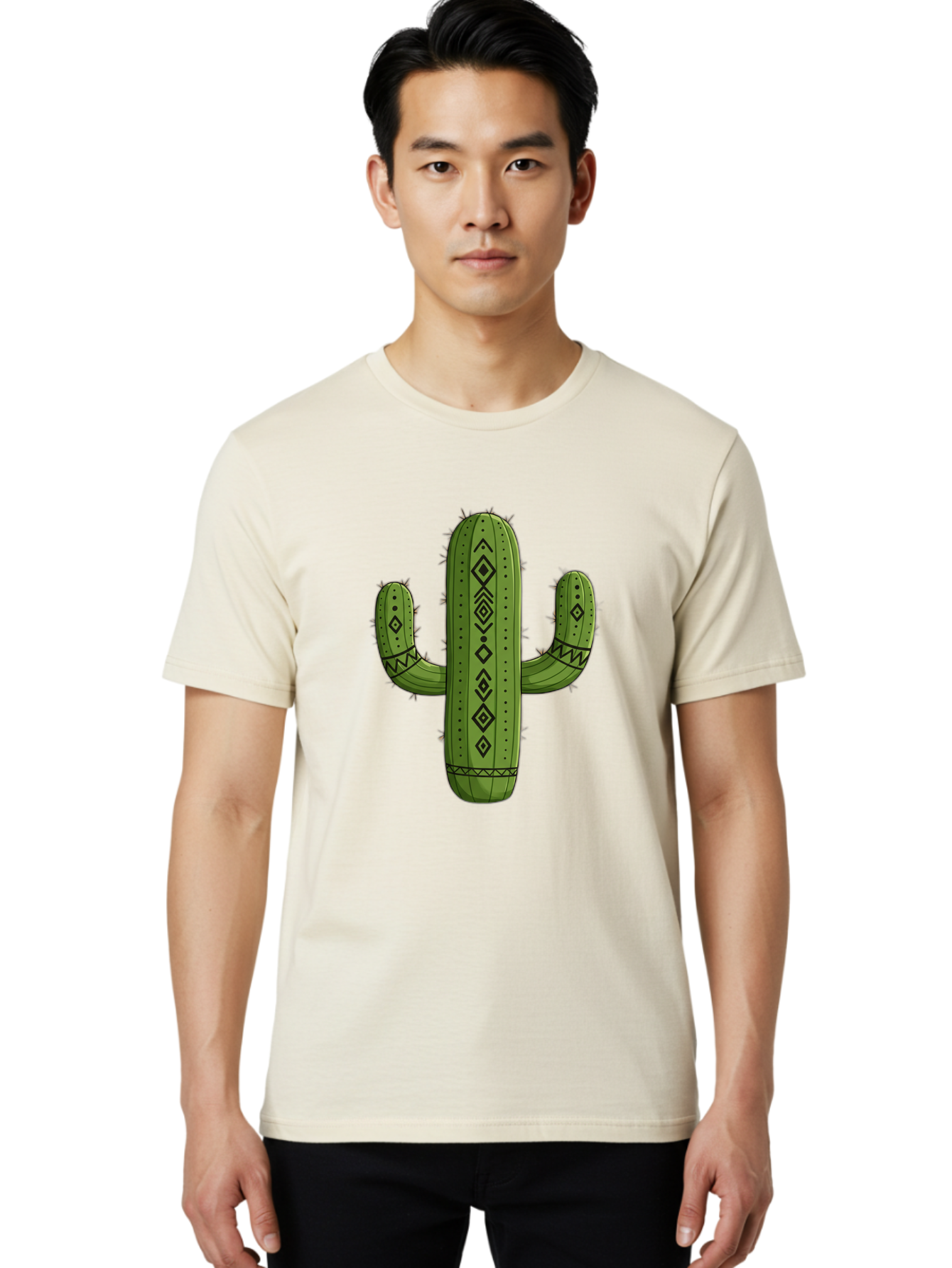 Cactus-7 Men'S Graphic Tee, 100% Cotton, Comfortable Casual Summer Wear, Machine Washable, Cartoon Cactus, Tribal Cactus, Cactus Illustration, Southwestern Art, Bohemian Decor, Cactus Graphics, Desert Plant, Prickly Pear Cactus, Unique Design, Bac729