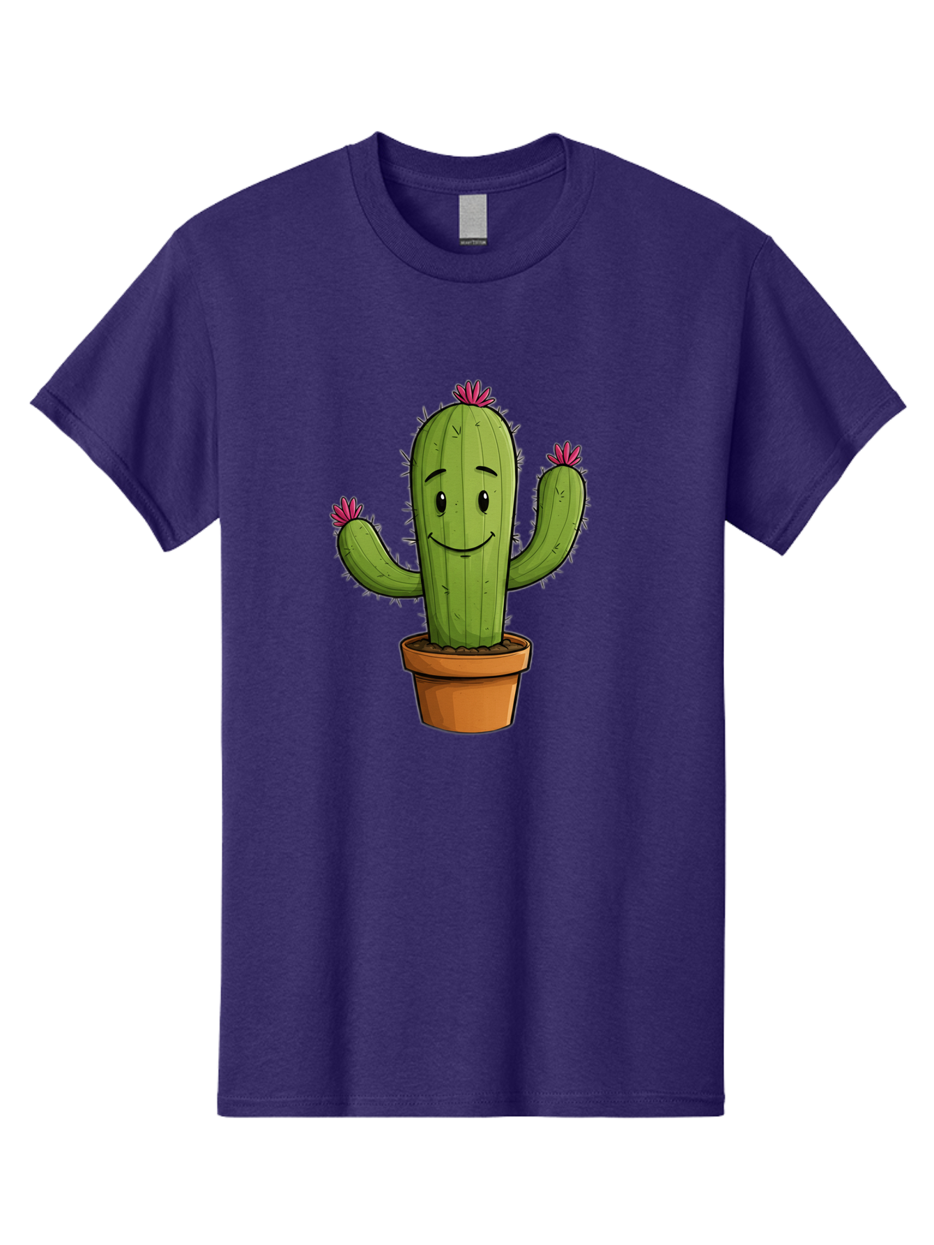Cactus-8 Men'S Graphic Tee, 100% Cotton, Comfortable Casual Summer Wear, Machine Washable, Cartoon Cactus, Happy Face, Potted Plant, Cacti, Prickly Pear, Succulent, Flowering Cactus, Kawaii, Cute, Smiling Cactus, Pink Flowers, Quirky, Fun, Bac730