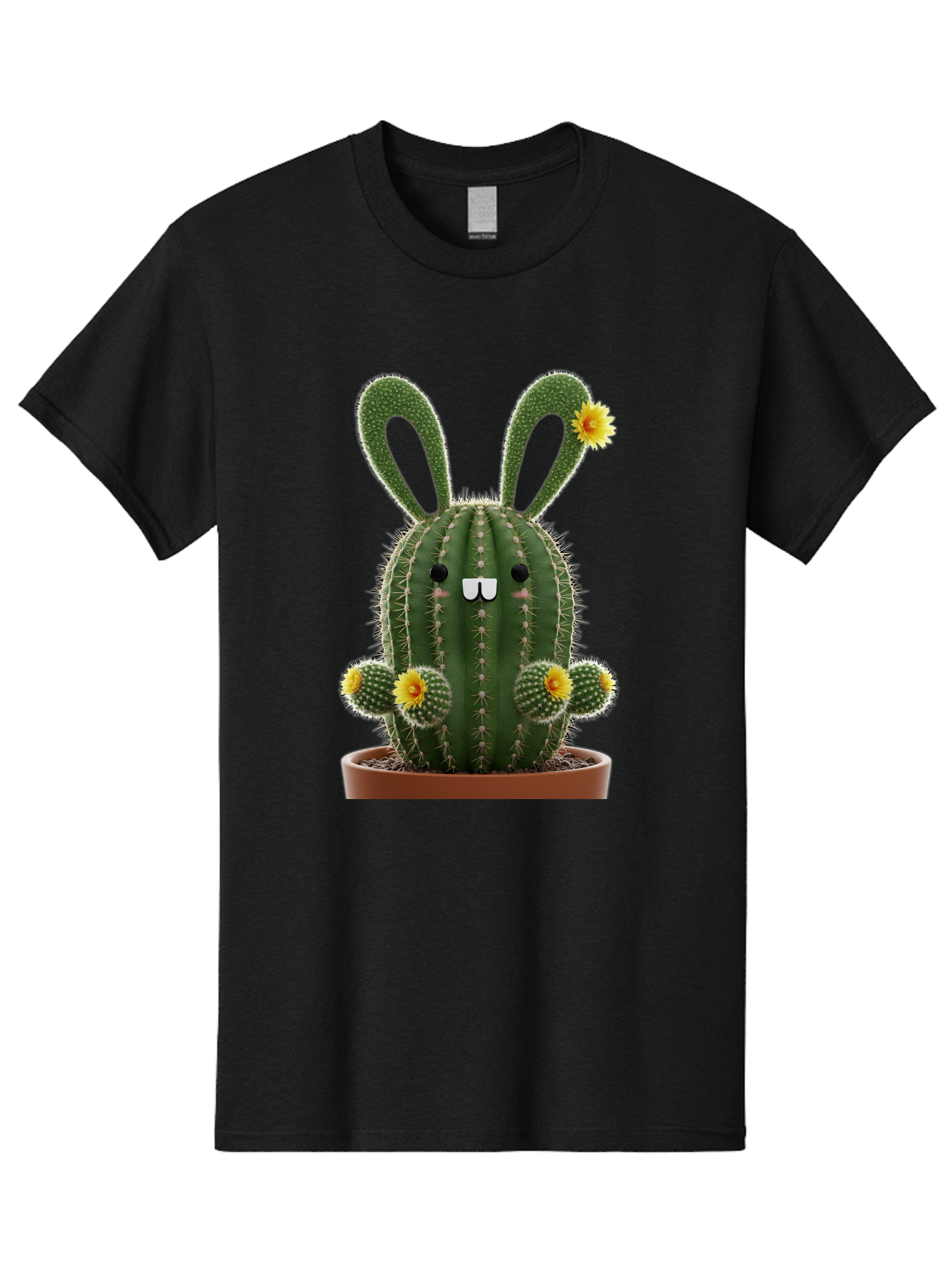 Cactus-Bunny Men'S Graphic Tee, 100% Cotton, Comfortable Casual Summer Wear, Machine Washable, Cartoon Cactus With Bunny Ears, Cute Cactus Character, Potted Cactus Plant, Funny Cactus Design, Blooming Cactus Flowers, Desert Flora, Bac731