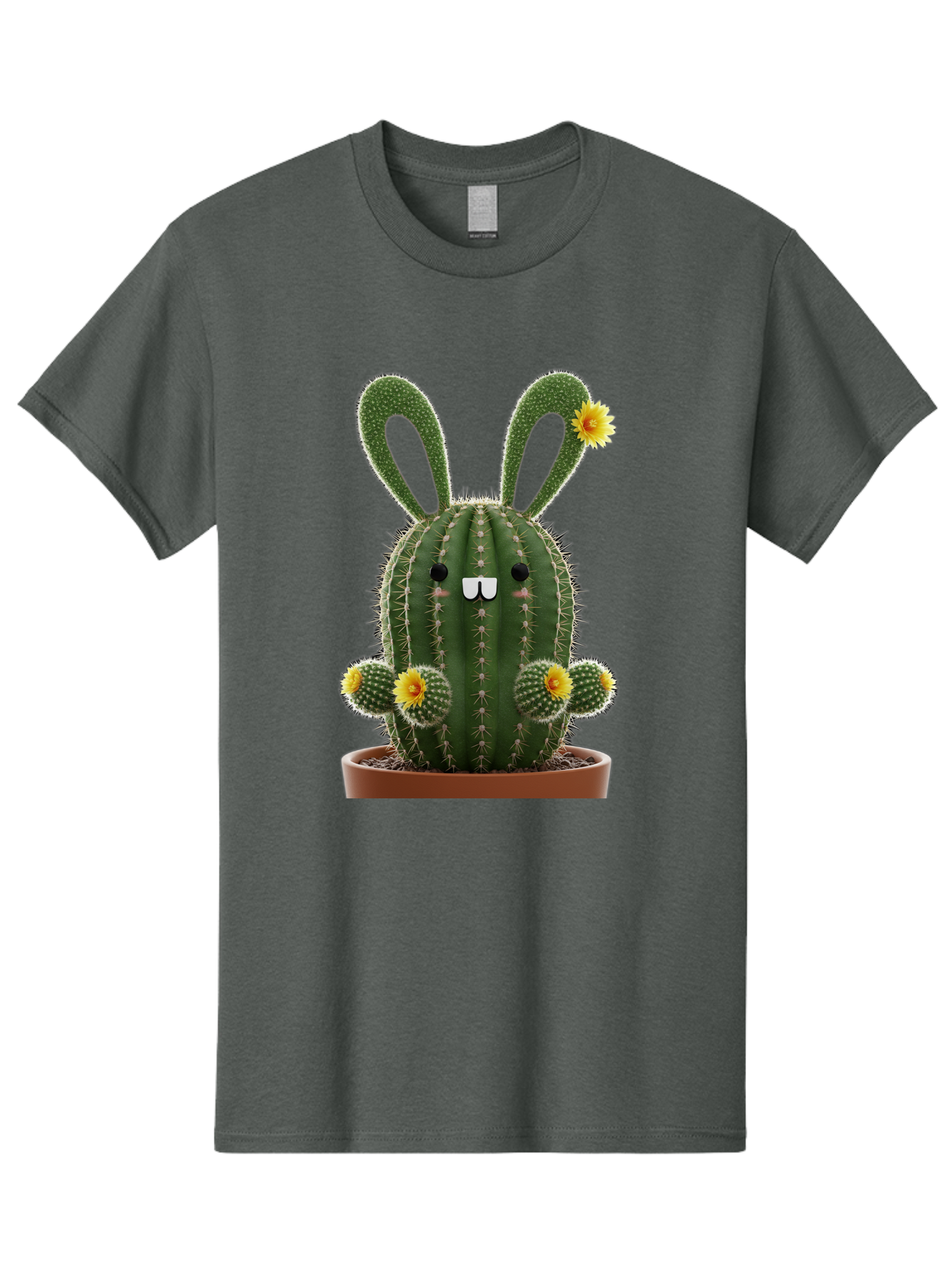 Cactus-Bunny Men'S Graphic Tee, 100% Cotton, Comfortable Casual Summer Wear, Machine Washable, Cartoon Cactus With Bunny Ears, Cute Cactus Character, Potted Cactus Plant, Funny Cactus Design, Blooming Cactus Flowers, Desert Flora, Bac731