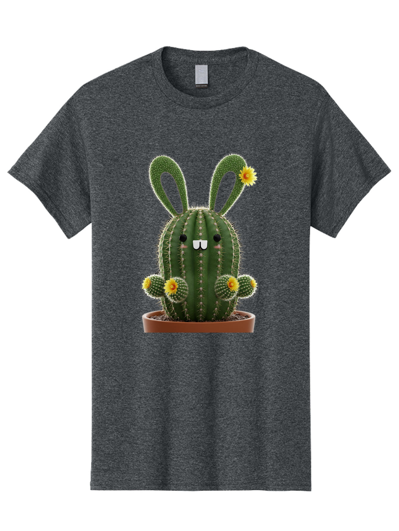 Cactus-Bunny Men'S Graphic Tee, 100% Cotton, Comfortable Casual Summer Wear, Machine Washable, Cartoon Cactus With Bunny Ears, Cute Cactus Character, Potted Cactus Plant, Funny Cactus Design, Blooming Cactus Flowers, Desert Flora, Bac731