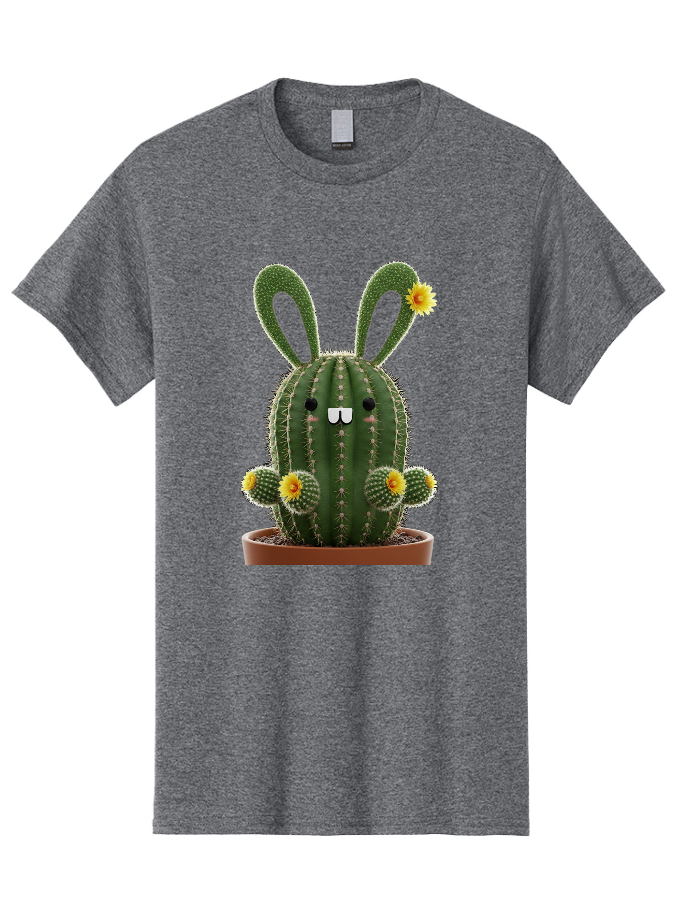 Cactus-Bunny Men'S Graphic Tee, 100% Cotton, Comfortable Casual Summer Wear, Machine Washable, Cartoon Cactus With Bunny Ears, Cute Cactus Character, Potted Cactus Plant, Funny Cactus Design, Blooming Cactus Flowers, Desert Flora, Bac731