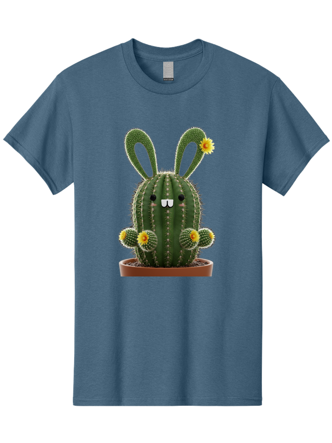 Cactus-Bunny Men'S Graphic Tee, 100% Cotton, Comfortable Casual Summer Wear, Machine Washable, Cartoon Cactus With Bunny Ears, Cute Cactus Character, Potted Cactus Plant, Funny Cactus Design, Blooming Cactus Flowers, Desert Flora, Bac731