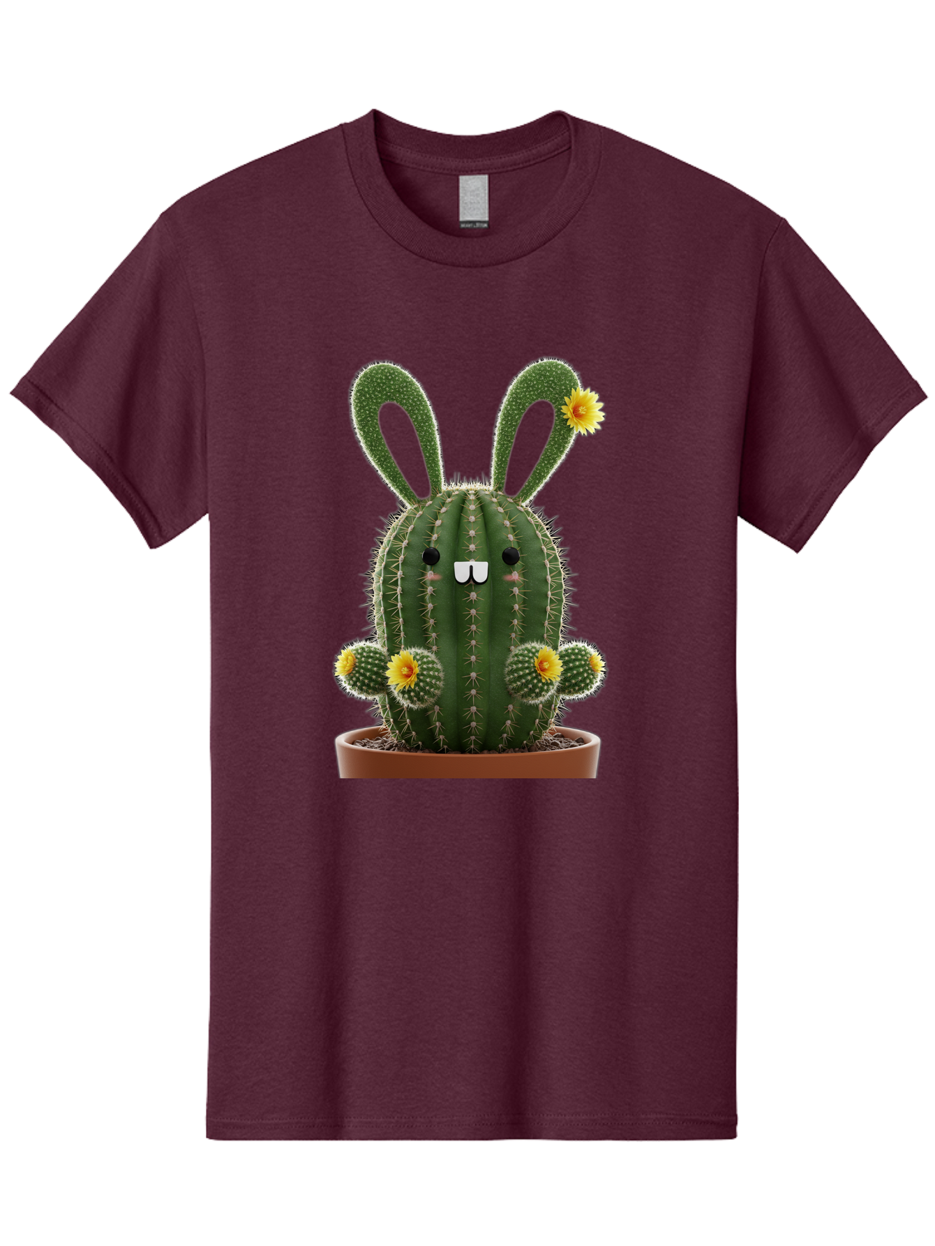 Cactus-Bunny Men'S Graphic Tee, 100% Cotton, Comfortable Casual Summer Wear, Machine Washable, Cartoon Cactus With Bunny Ears, Cute Cactus Character, Potted Cactus Plant, Funny Cactus Design, Blooming Cactus Flowers, Desert Flora, Bac731