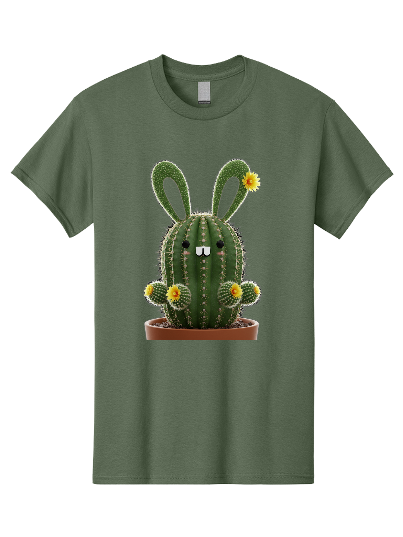 Cactus-Bunny Men'S Graphic Tee, 100% Cotton, Comfortable Casual Summer Wear, Machine Washable, Cartoon Cactus With Bunny Ears, Cute Cactus Character, Potted Cactus Plant, Funny Cactus Design, Blooming Cactus Flowers, Desert Flora, Bac731