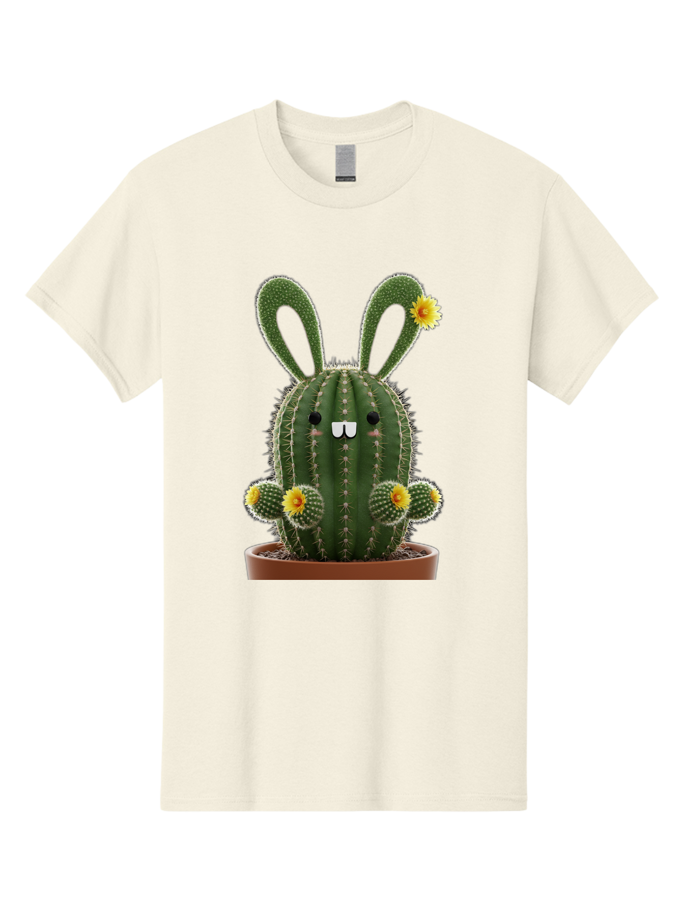 Cactus-Bunny Men'S Graphic Tee, 100% Cotton, Comfortable Casual Summer Wear, Machine Washable, Cartoon Cactus With Bunny Ears, Cute Cactus Character, Potted Cactus Plant, Funny Cactus Design, Blooming Cactus Flowers, Desert Flora, Bac731