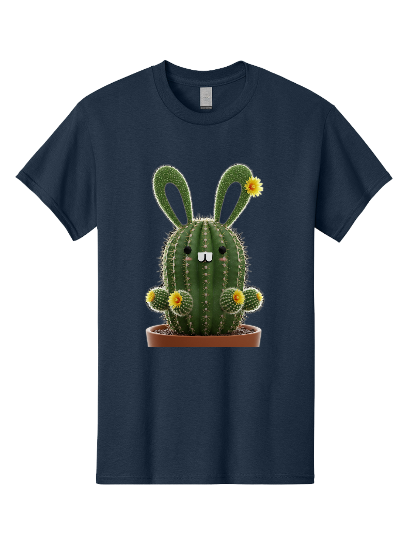 Cactus-Bunny Men'S Graphic Tee, 100% Cotton, Comfortable Casual Summer Wear, Machine Washable, Cartoon Cactus With Bunny Ears, Cute Cactus Character, Potted Cactus Plant, Funny Cactus Design, Blooming Cactus Flowers, Desert Flora, Bac731