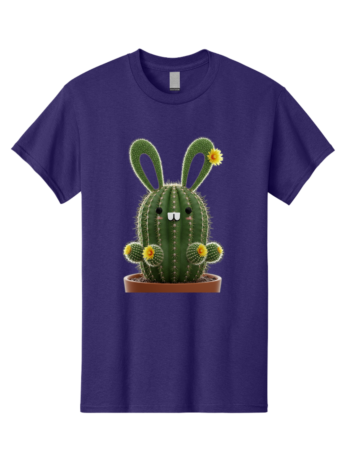 Cactus-Bunny Men'S Graphic Tee, 100% Cotton, Comfortable Casual Summer Wear, Machine Washable, Cartoon Cactus With Bunny Ears, Cute Cactus Character, Potted Cactus Plant, Funny Cactus Design, Blooming Cactus Flowers, Desert Flora, Bac731