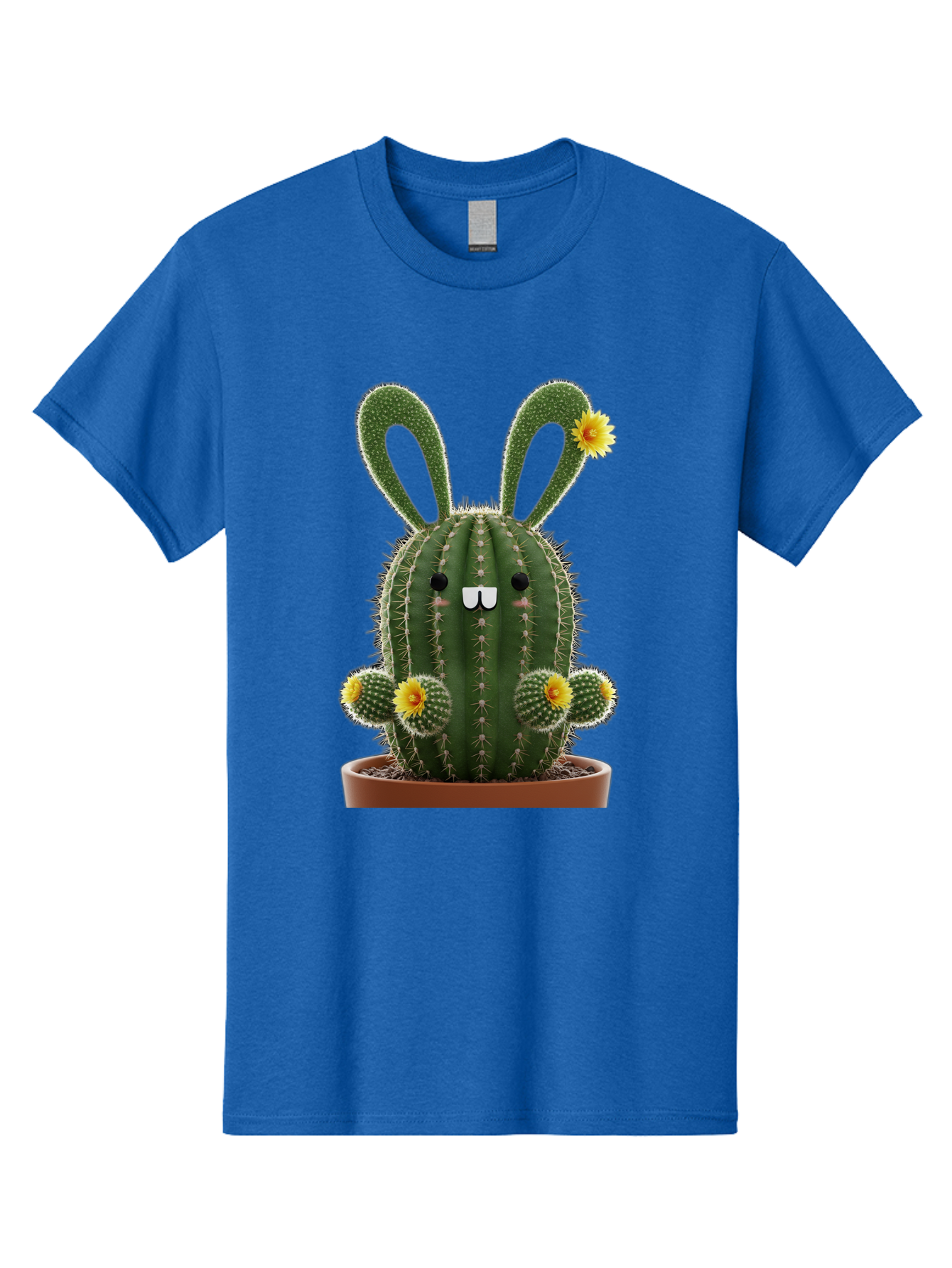 Cactus-Bunny Men'S Graphic Tee, 100% Cotton, Comfortable Casual Summer Wear, Machine Washable, Cartoon Cactus With Bunny Ears, Cute Cactus Character, Potted Cactus Plant, Funny Cactus Design, Blooming Cactus Flowers, Desert Flora, Bac731