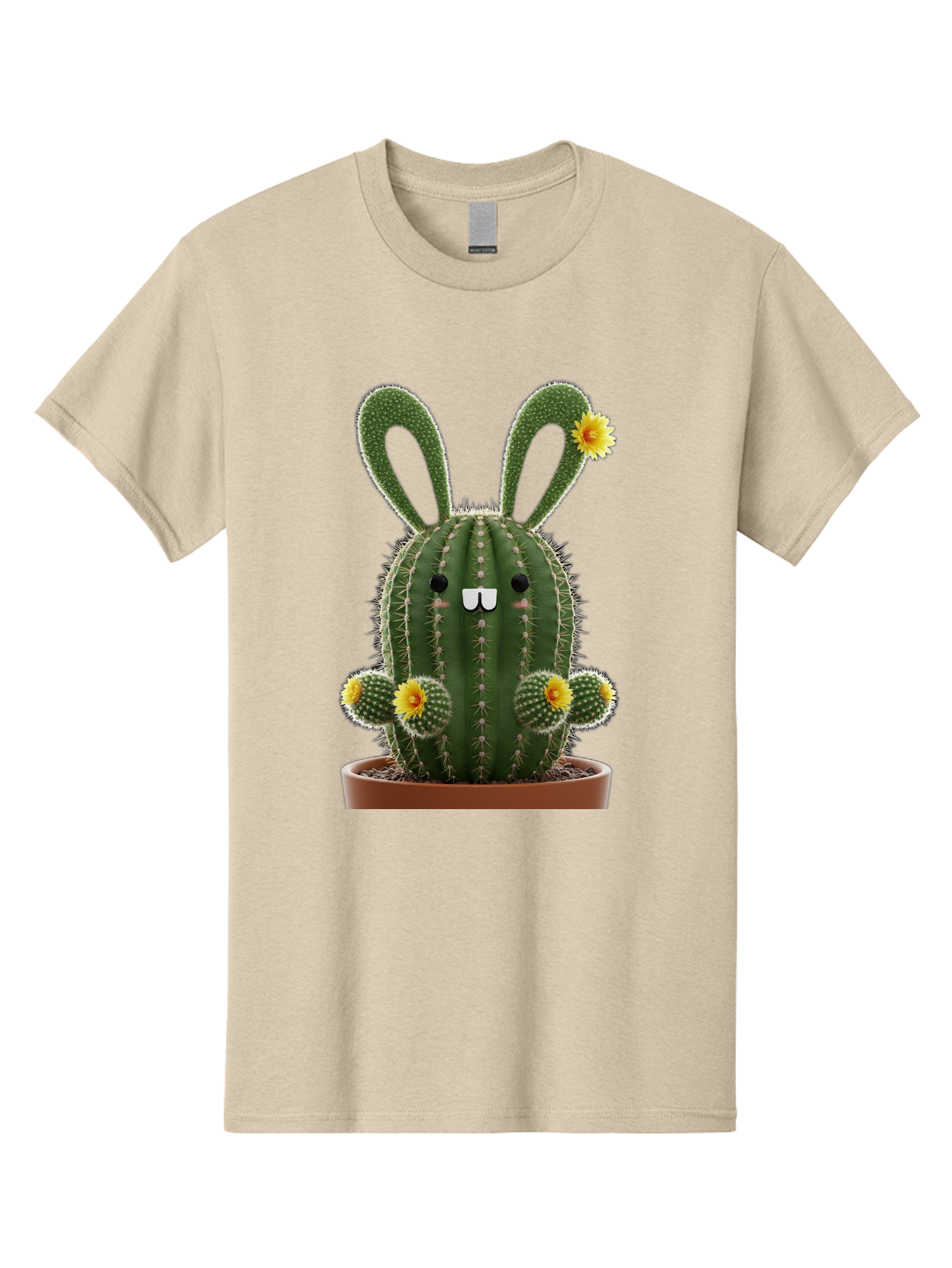 Cactus-Bunny Men'S Graphic Tee, 100% Cotton, Comfortable Casual Summer Wear, Machine Washable, Cartoon Cactus With Bunny Ears, Cute Cactus Character, Potted Cactus Plant, Funny Cactus Design, Blooming Cactus Flowers, Desert Flora, Bac731