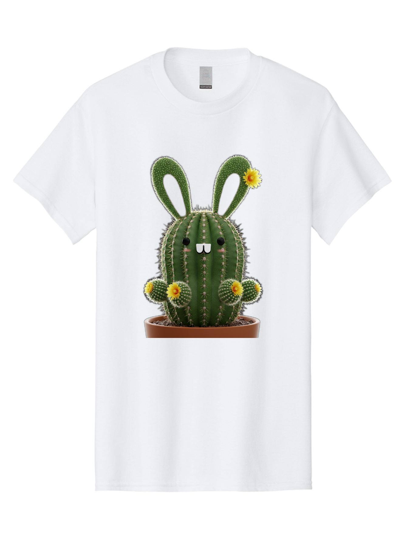 Cactus-Bunny Men'S Graphic Tee, 100% Cotton, Comfortable Casual Summer Wear, Machine Washable, Cartoon Cactus With Bunny Ears, Cute Cactus Character, Potted Cactus Plant, Funny Cactus Design, Blooming Cactus Flowers, Desert Flora, Bac731