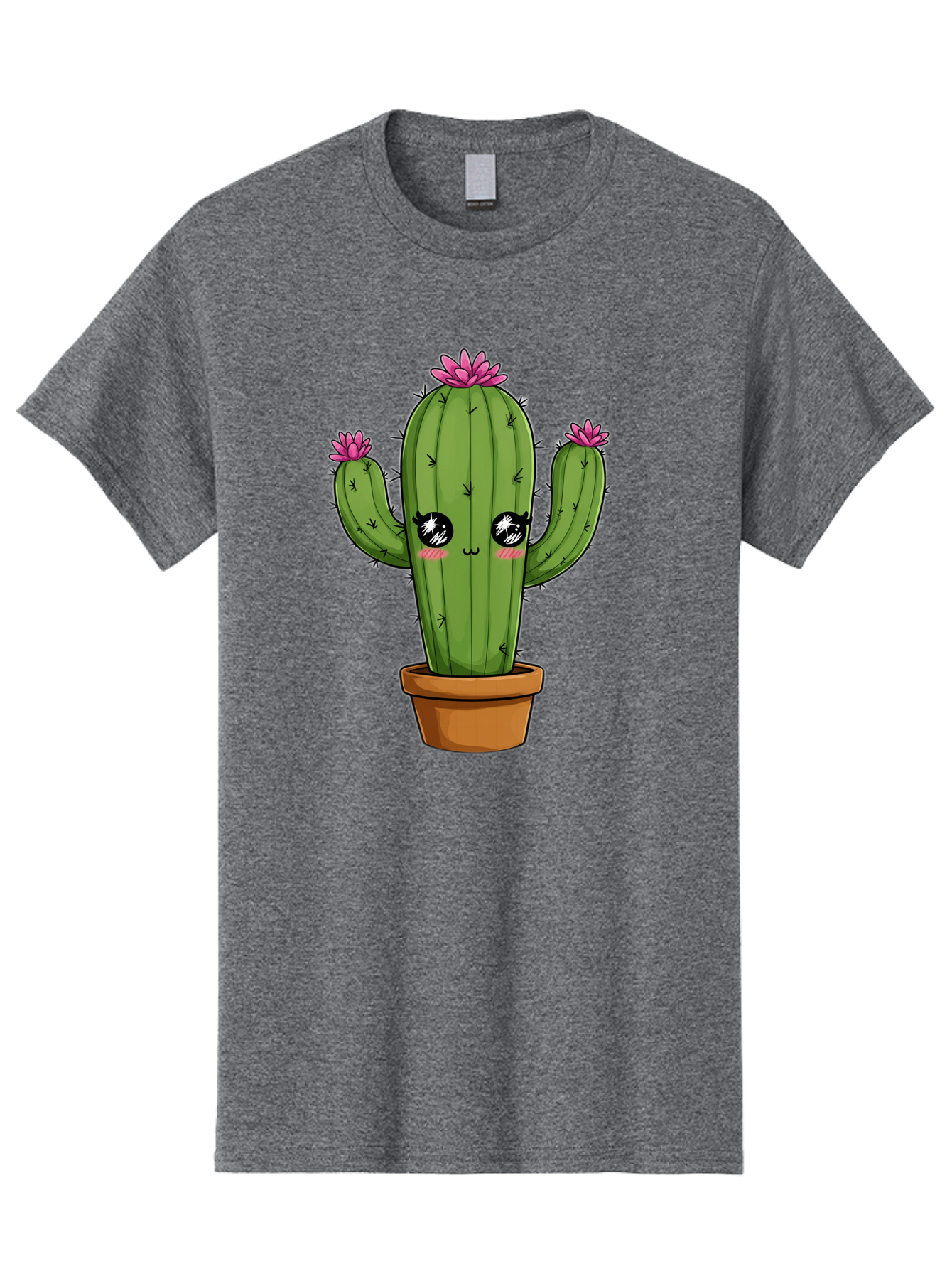Cactus-Cartoon Men'S Graphic Tee, 100% Cotton, Comfortable Casual Summer Wear, Machine Washable, Cartoon Cactus, Pink Flowers, Terracotta Pot, Kawaii Style, Cute Desert Plant, Floral Cactus, Adorable Character Design, Succulent Illustration Bac732