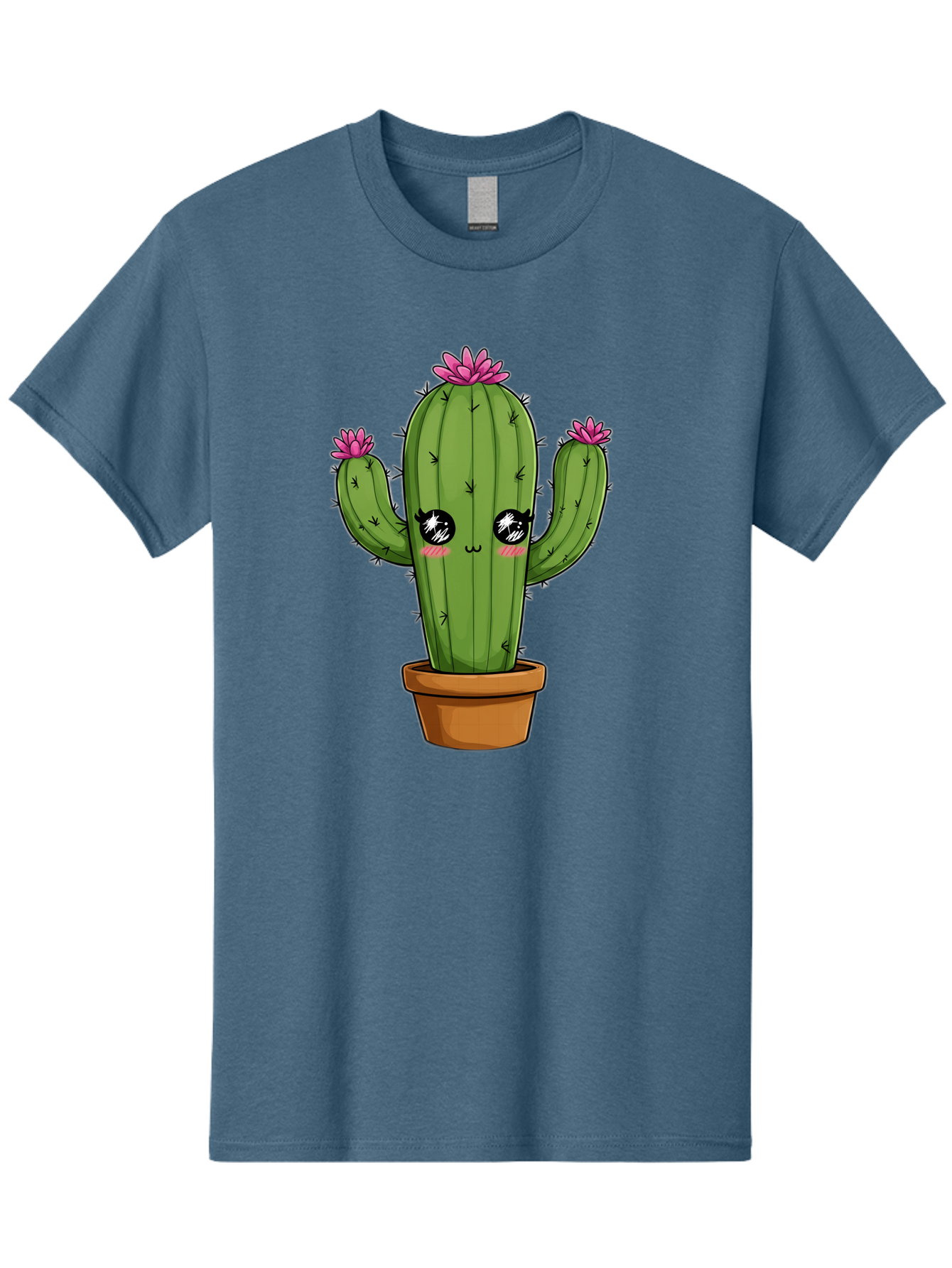 Cactus-Cartoon Men'S Graphic Tee, 100% Cotton, Comfortable Casual Summer Wear, Machine Washable, Cartoon Cactus, Pink Flowers, Terracotta Pot, Kawaii Style, Cute Desert Plant, Floral Cactus, Adorable Character Design, Succulent Illustration Bac732