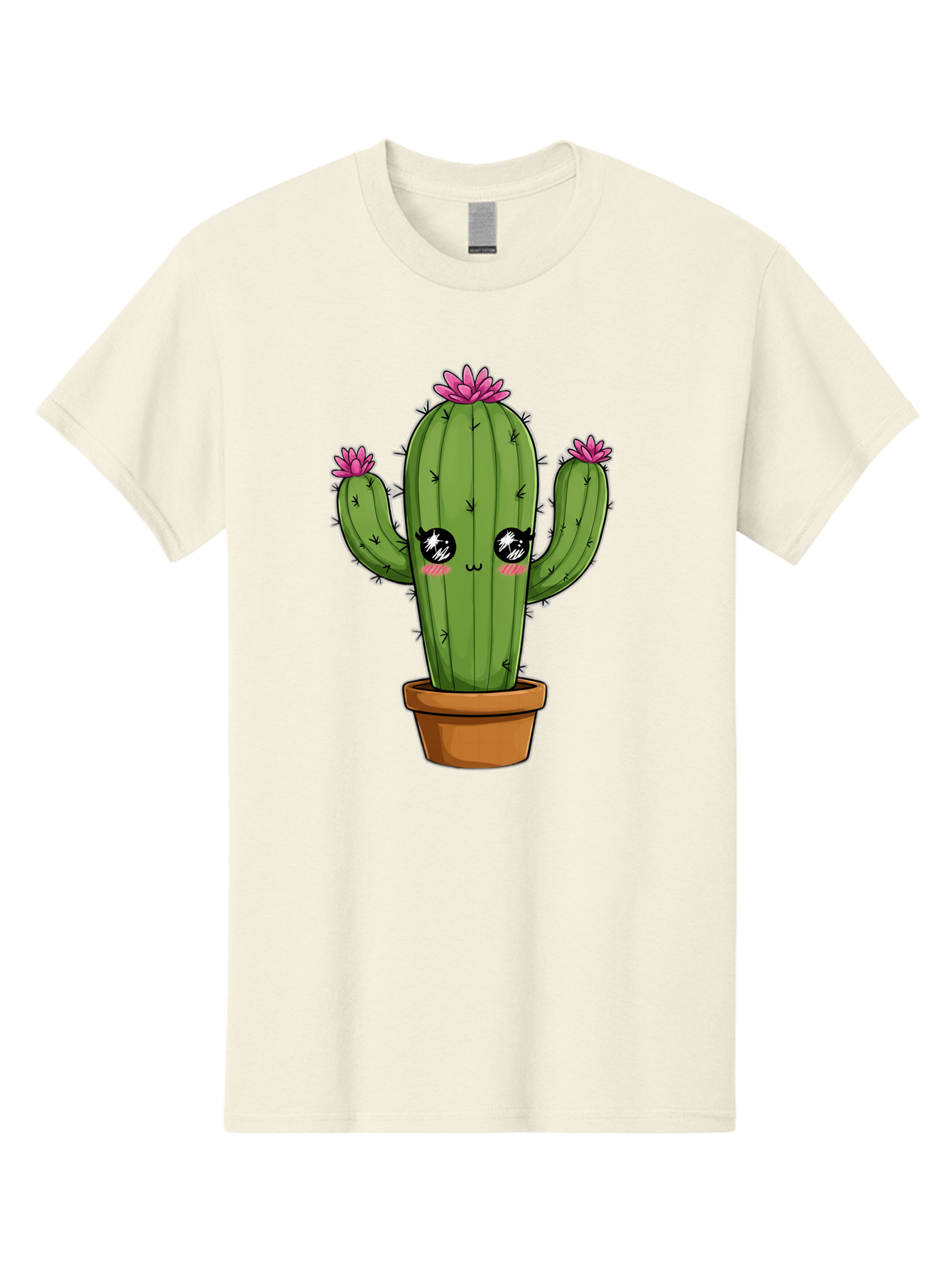 Cactus-Cartoon Men'S Graphic Tee, 100% Cotton, Comfortable Casual Summer Wear, Machine Washable, Cartoon Cactus, Pink Flowers, Terracotta Pot, Kawaii Style, Cute Desert Plant, Floral Cactus, Adorable Character Design, Succulent Illustration Bac732