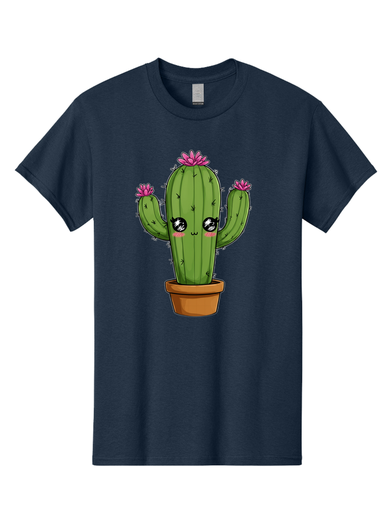 Cactus-Cartoon Men'S Graphic Tee, 100% Cotton, Comfortable Casual Summer Wear, Machine Washable, Cartoon Cactus, Pink Flowers, Terracotta Pot, Kawaii Style, Cute Desert Plant, Floral Cactus, Adorable Character Design, Succulent Illustration Bac732