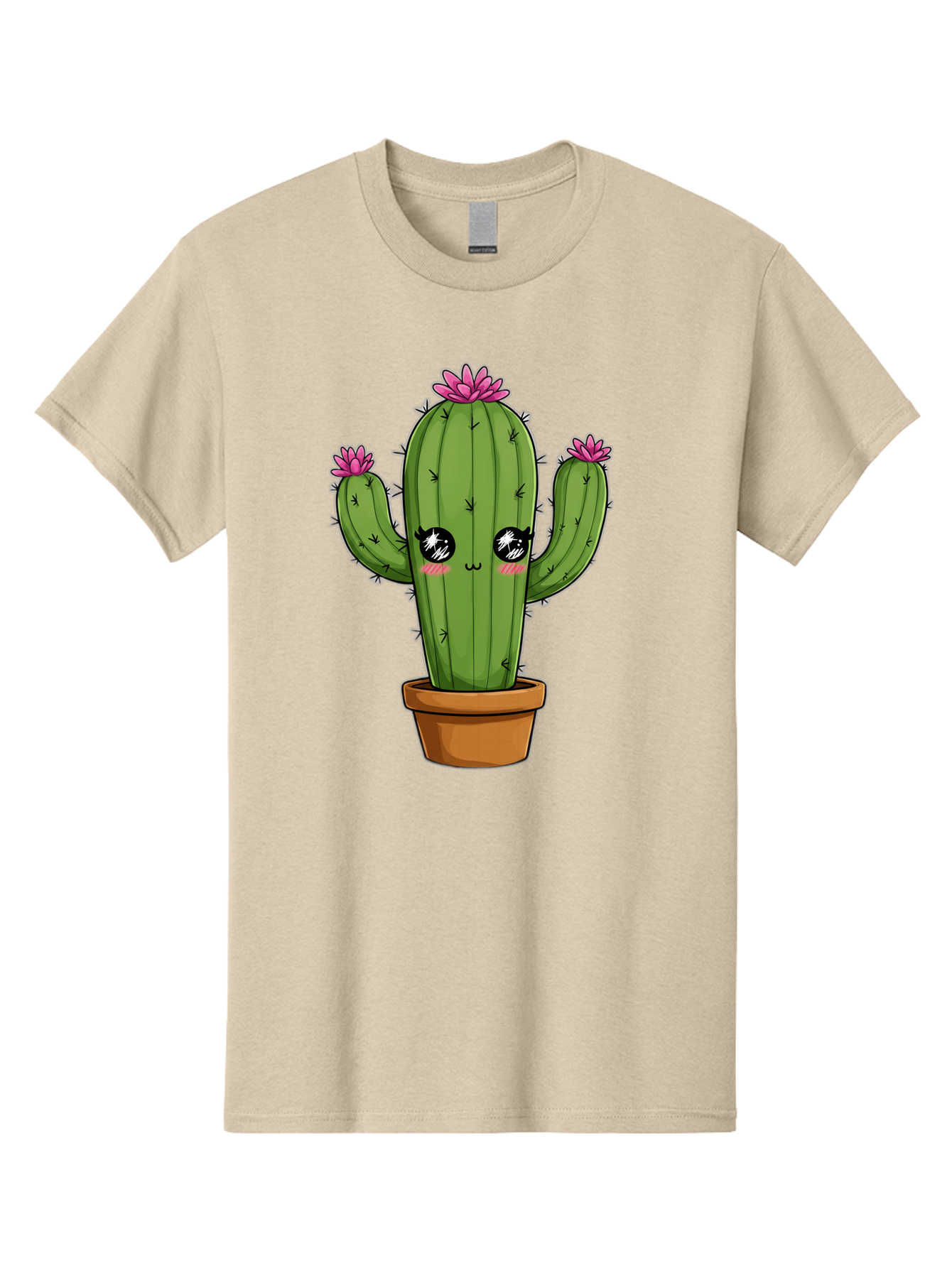 Cactus-Cartoon Men'S Graphic Tee, 100% Cotton, Comfortable Casual Summer Wear, Machine Washable, Cartoon Cactus, Pink Flowers, Terracotta Pot, Kawaii Style, Cute Desert Plant, Floral Cactus, Adorable Character Design, Succulent Illustration Bac732