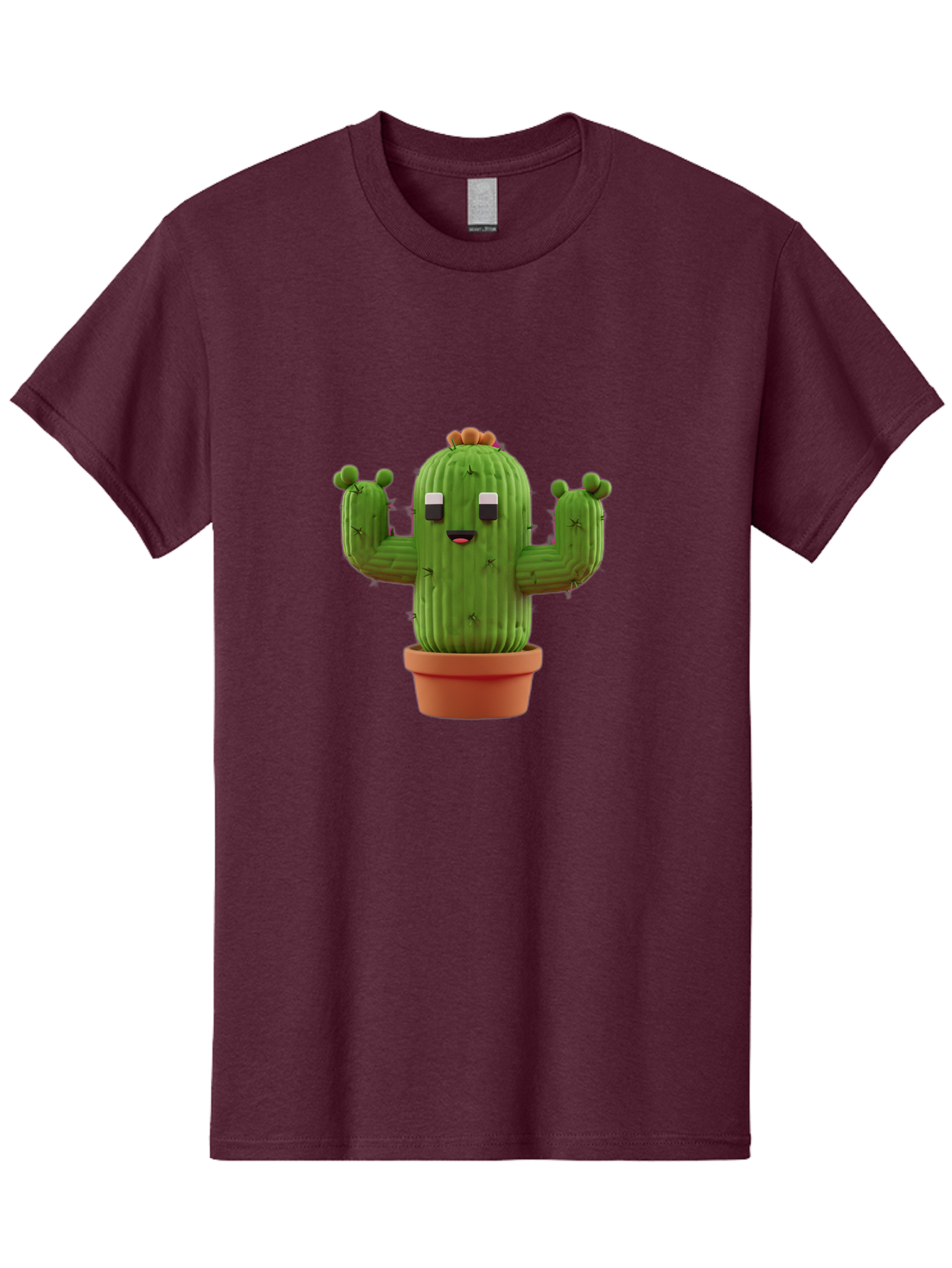 Cactus-Character-1 Men'S Graphic Tee, 100% Cotton, Comfortable Casual Summer Wear, Machine Washable, Cartoon Cactus, Potted Plant, Green Succulent, Anthropomorphic Character, Funny Face, 3D Illustration, Cute Design, Quirky Character, Bac733