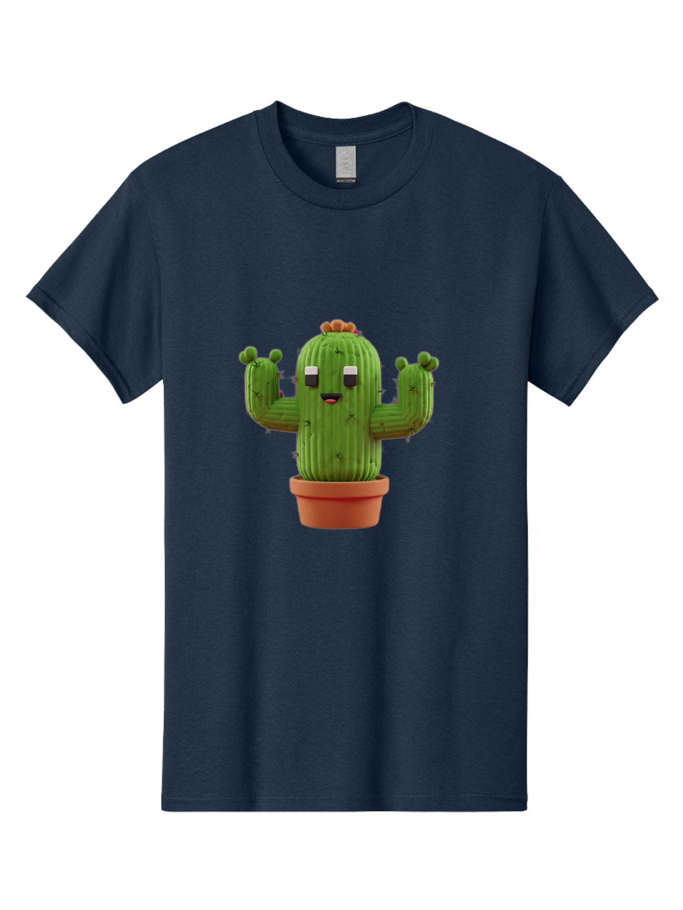 Cactus-Character-1 Men'S Graphic Tee, 100% Cotton, Comfortable Casual Summer Wear, Machine Washable, Cartoon Cactus, Potted Plant, Green Succulent, Anthropomorphic Character, Funny Face, 3D Illustration, Cute Design, Quirky Character, Bac733