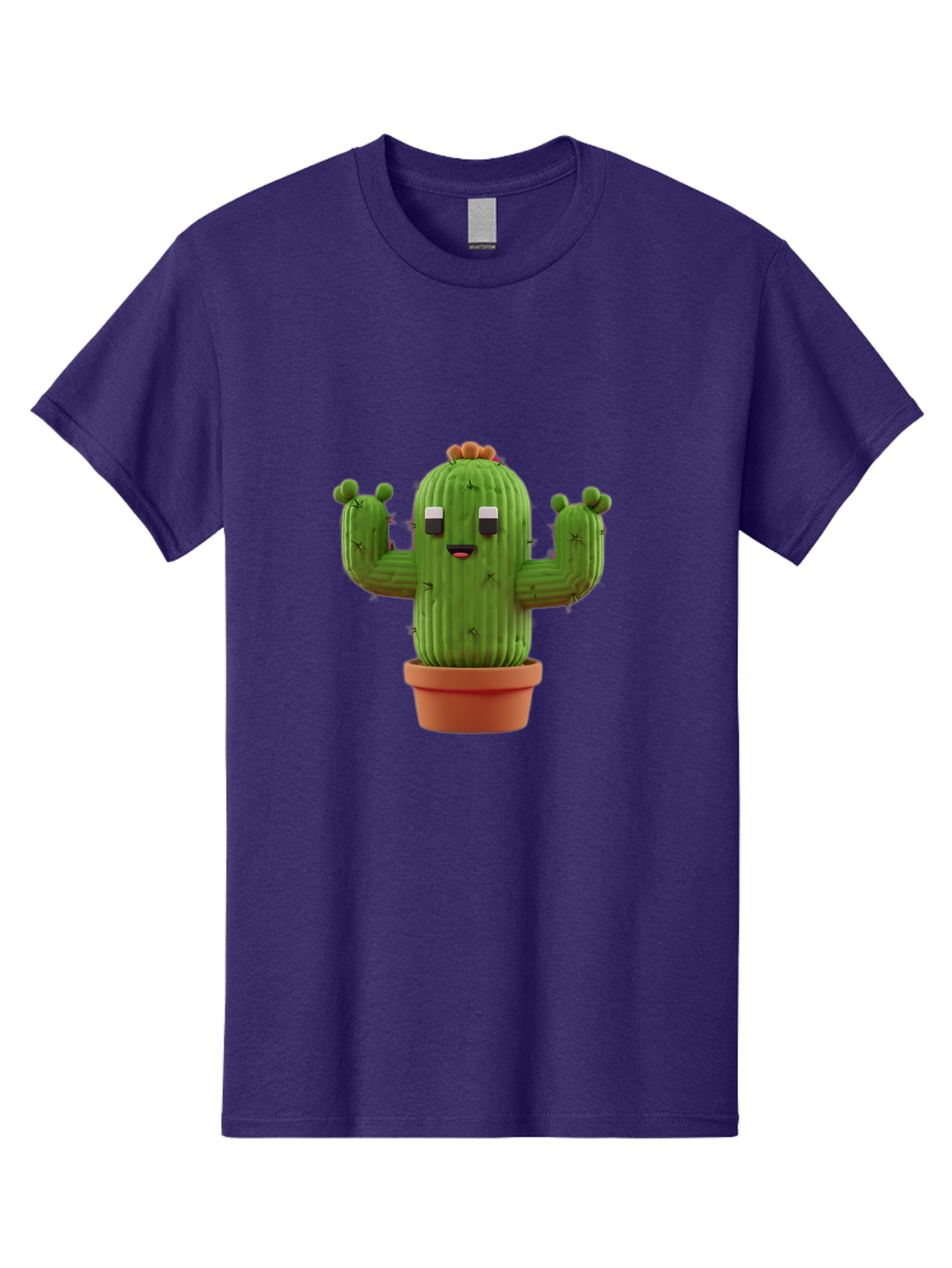 Cactus-Character-1 Men'S Graphic Tee, 100% Cotton, Comfortable Casual Summer Wear, Machine Washable, Cartoon Cactus, Potted Plant, Green Succulent, Anthropomorphic Character, Funny Face, 3D Illustration, Cute Design, Quirky Character, Bac733