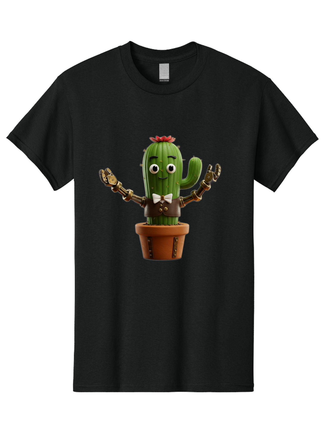 Cactus-Character-2 Men'S Graphic Tee, 100% Cotton, Comfortable Casual Summer Wear, Machine Washable, Cartoon Cactus, Robotic Arms, Potted Plant, Funny Character, Cute Design, Animated Character, Cactus In Pot, Robot Cactus, Comedic Relief, Bac734