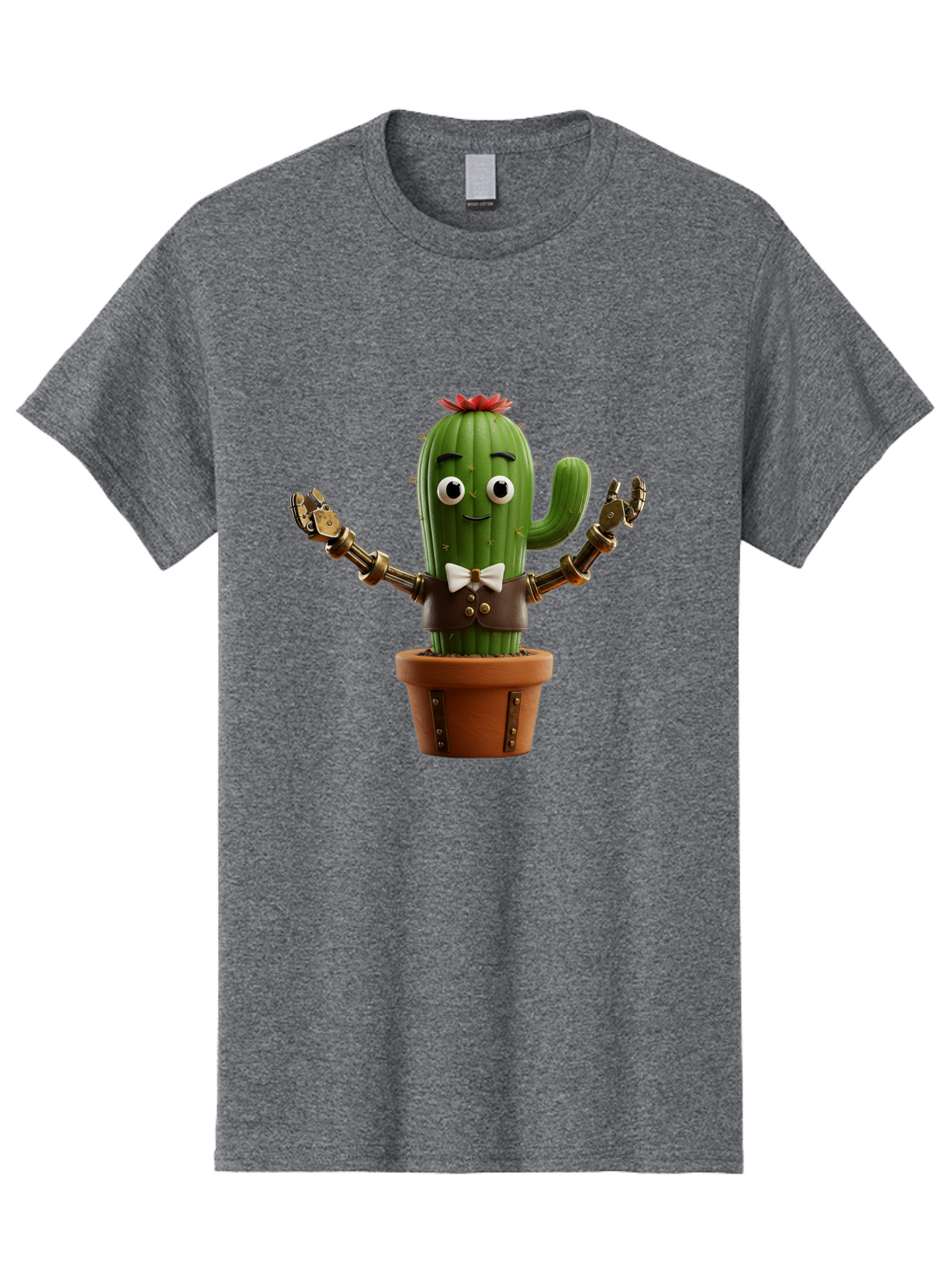 Cactus-Character-2 Men'S Graphic Tee, 100% Cotton, Comfortable Casual Summer Wear, Machine Washable, Cartoon Cactus, Robotic Arms, Potted Plant, Funny Character, Cute Design, Animated Character, Cactus In Pot, Robot Cactus, Comedic Relief, Bac734