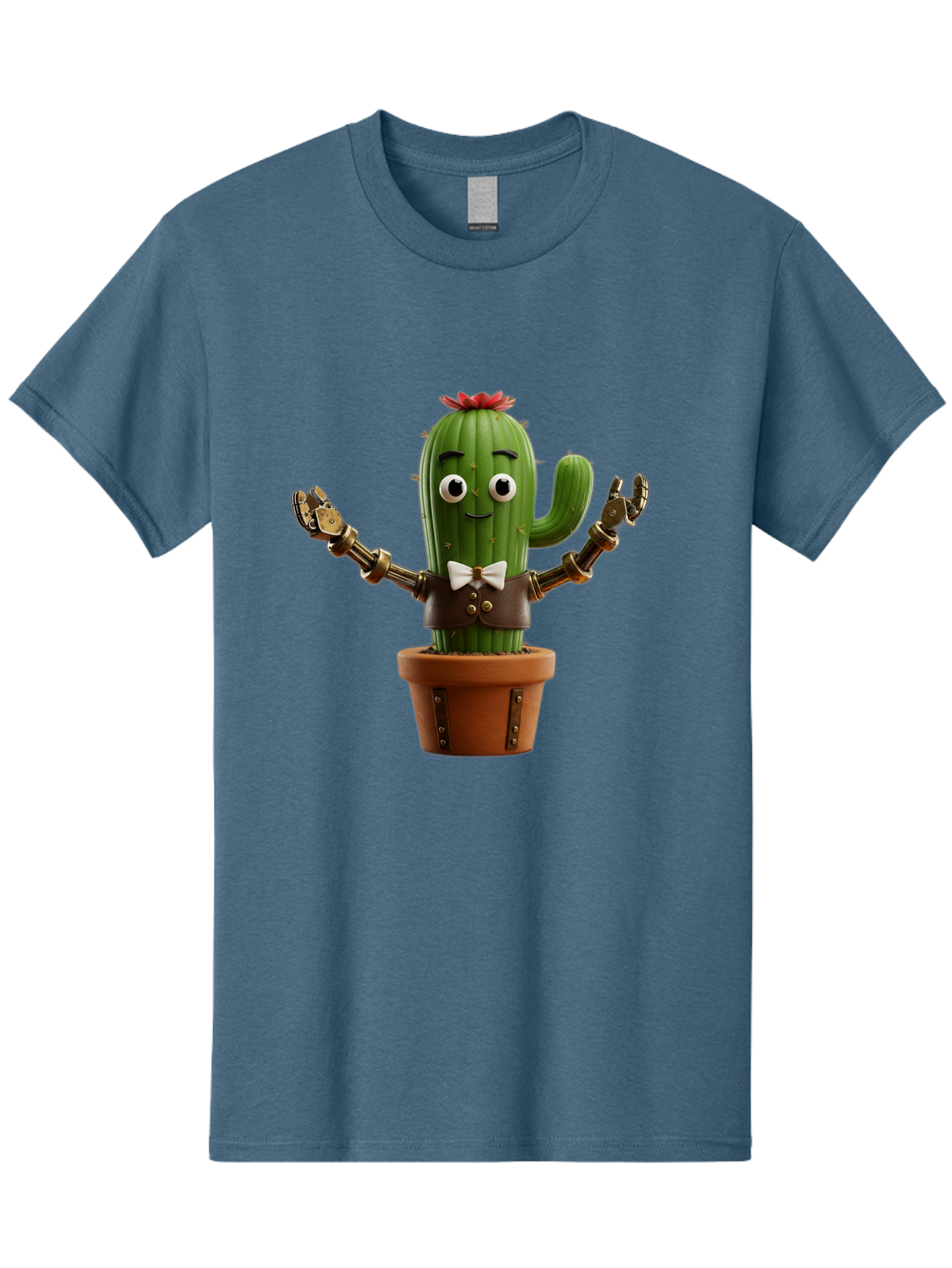 Cactus-Character-2 Men'S Graphic Tee, 100% Cotton, Comfortable Casual Summer Wear, Machine Washable, Cartoon Cactus, Robotic Arms, Potted Plant, Funny Character, Cute Design, Animated Character, Cactus In Pot, Robot Cactus, Comedic Relief, Bac734