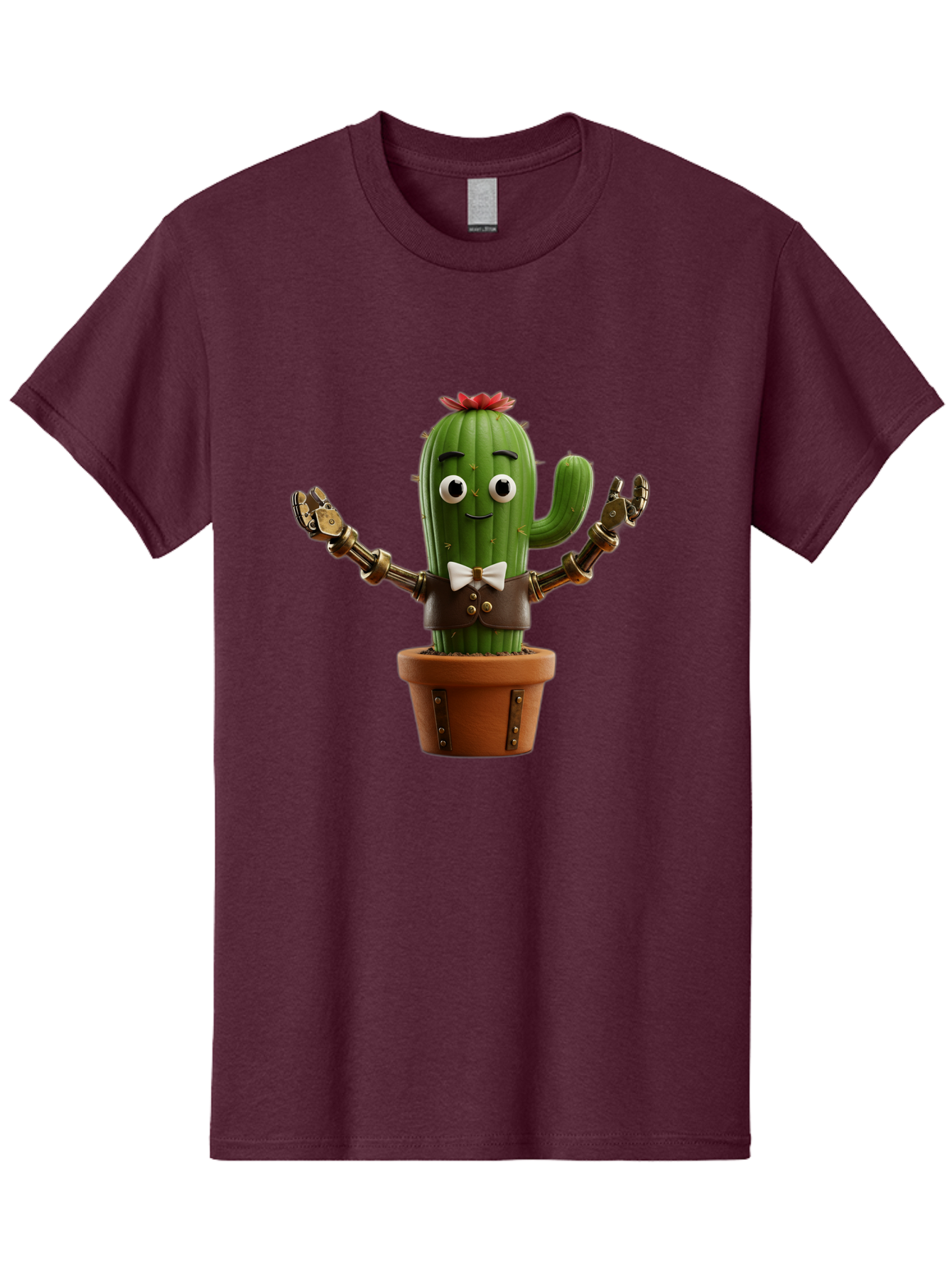 Cactus-Character-2 Men'S Graphic Tee, 100% Cotton, Comfortable Casual Summer Wear, Machine Washable, Cartoon Cactus, Robotic Arms, Potted Plant, Funny Character, Cute Design, Animated Character, Cactus In Pot, Robot Cactus, Comedic Relief, Bac734