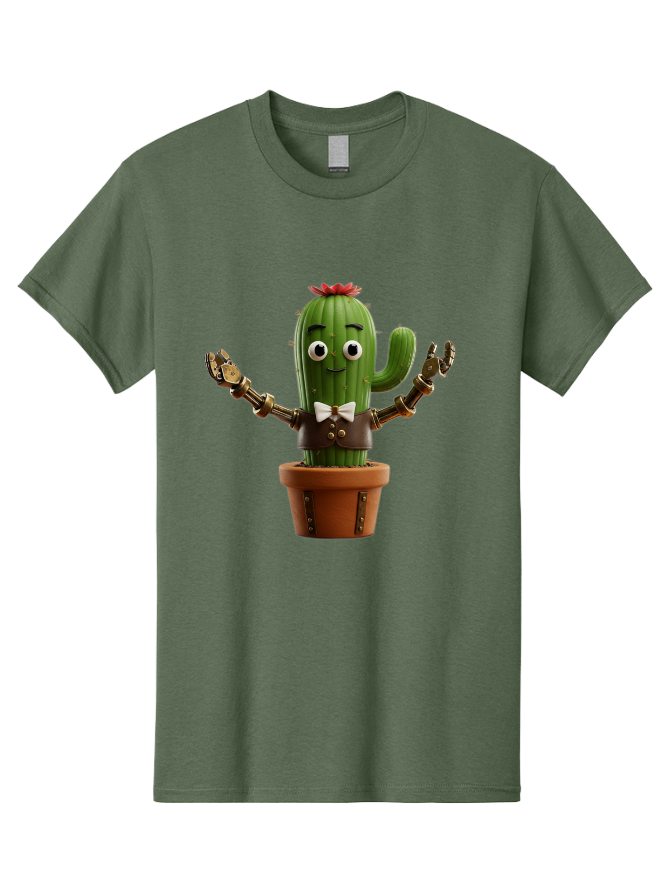 Cactus-Character-2 Men'S Graphic Tee, 100% Cotton, Comfortable Casual Summer Wear, Machine Washable, Cartoon Cactus, Robotic Arms, Potted Plant, Funny Character, Cute Design, Animated Character, Cactus In Pot, Robot Cactus, Comedic Relief, Bac734