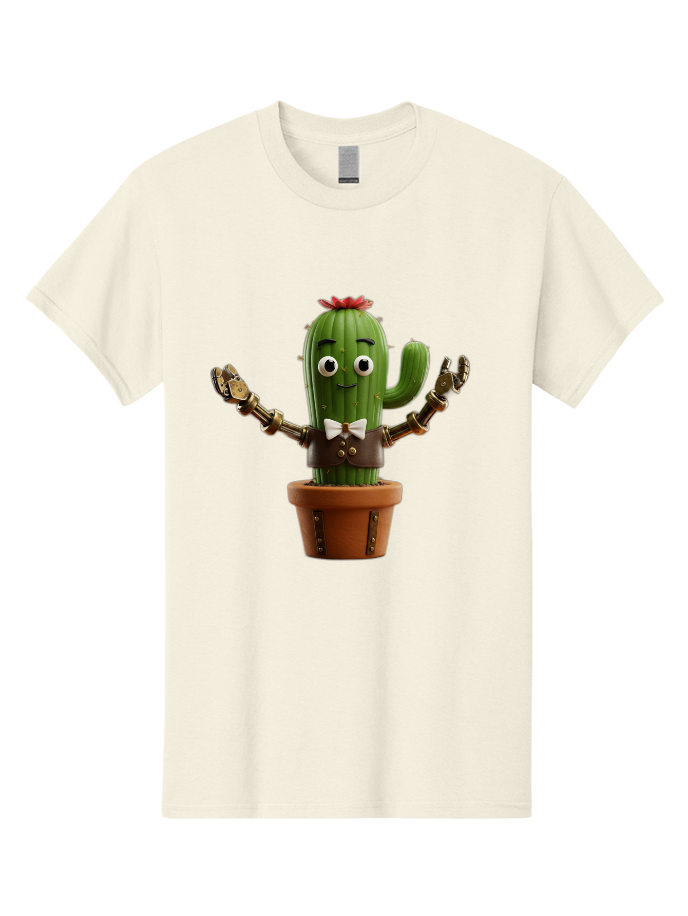 Cactus-Character-2 Men'S Graphic Tee, 100% Cotton, Comfortable Casual Summer Wear, Machine Washable, Cartoon Cactus, Robotic Arms, Potted Plant, Funny Character, Cute Design, Animated Character, Cactus In Pot, Robot Cactus, Comedic Relief, Bac734