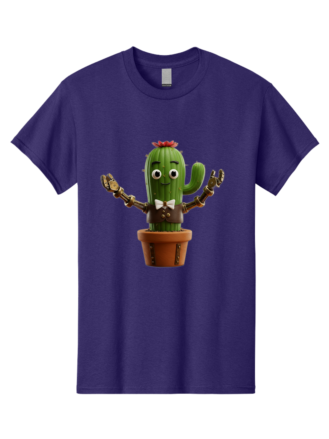 Cactus-Character-2 Men'S Graphic Tee, 100% Cotton, Comfortable Casual Summer Wear, Machine Washable, Cartoon Cactus, Robotic Arms, Potted Plant, Funny Character, Cute Design, Animated Character, Cactus In Pot, Robot Cactus, Comedic Relief, Bac734