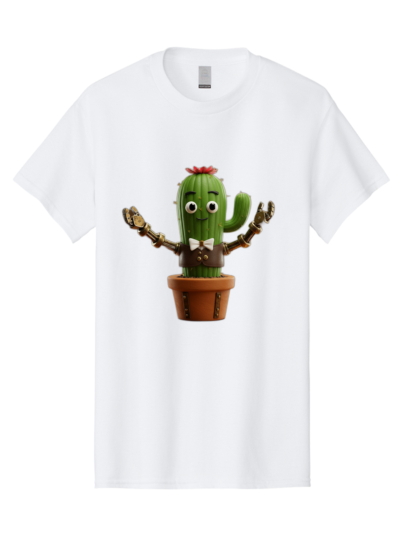 Cactus-Character-2 Men'S Graphic Tee, 100% Cotton, Comfortable Casual Summer Wear, Machine Washable, Cartoon Cactus, Robotic Arms, Potted Plant, Funny Character, Cute Design, Animated Character, Cactus In Pot, Robot Cactus, Comedic Relief, Bac734