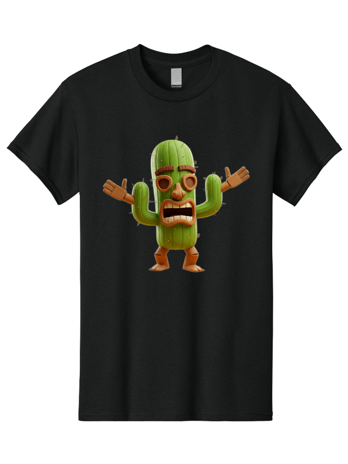Cactus-Character-3 Men'S Graphic Tee, 100% Cotton, Comfortable Casual Summer Wear, Machine Washable, Cartoon Cactus, Character Design, Anthropomorphic Cactus, 3D Rendering, Cute Desert Plant, Comical Expression, Thumbs Up Gesture, Bac735