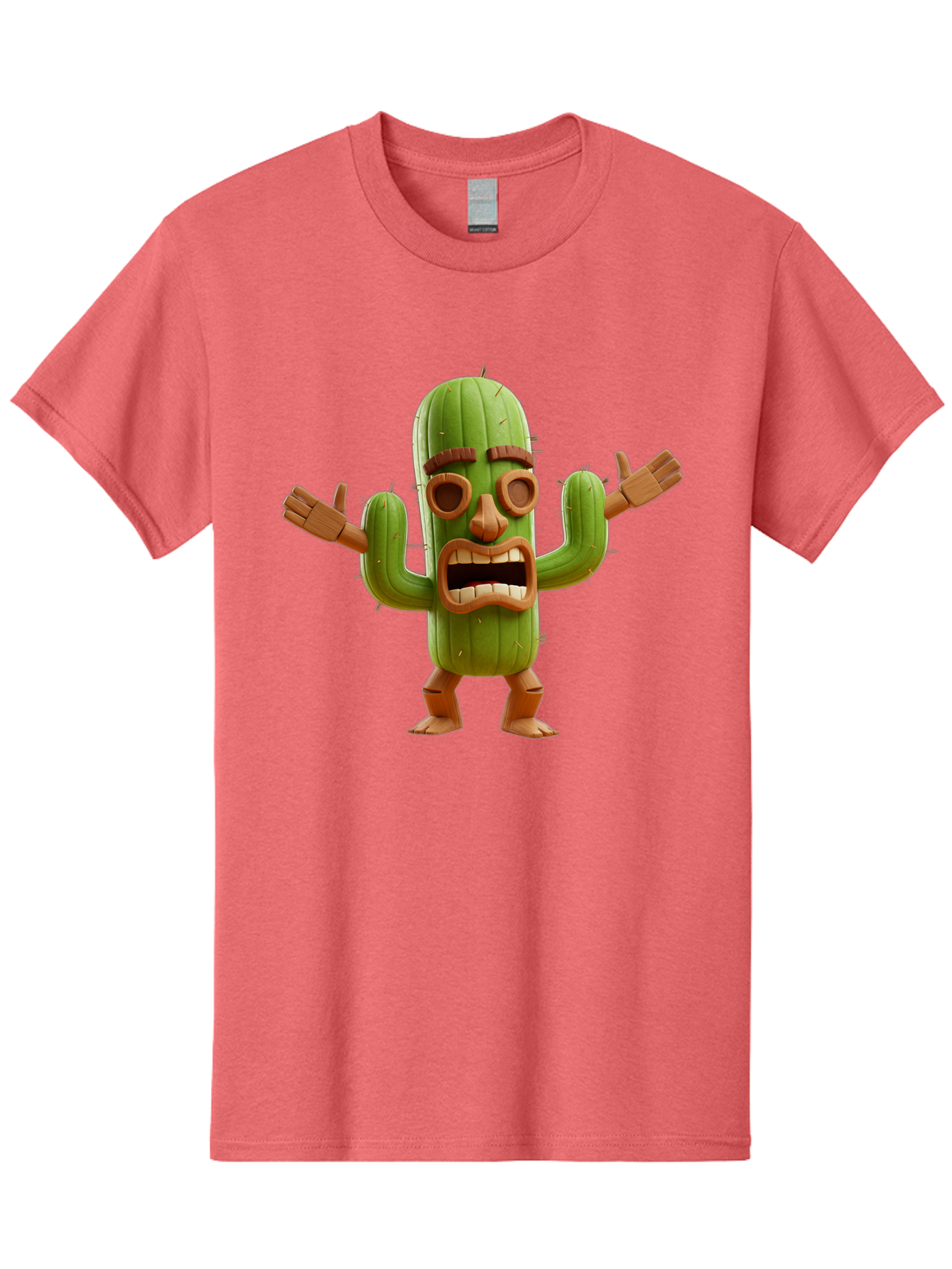 Cactus-Character-3 Men'S Graphic Tee, 100% Cotton, Comfortable Casual Summer Wear, Machine Washable, Cartoon Cactus, Character Design, Anthropomorphic Cactus, 3D Rendering, Cute Desert Plant, Comical Expression, Thumbs Up Gesture, Bac735