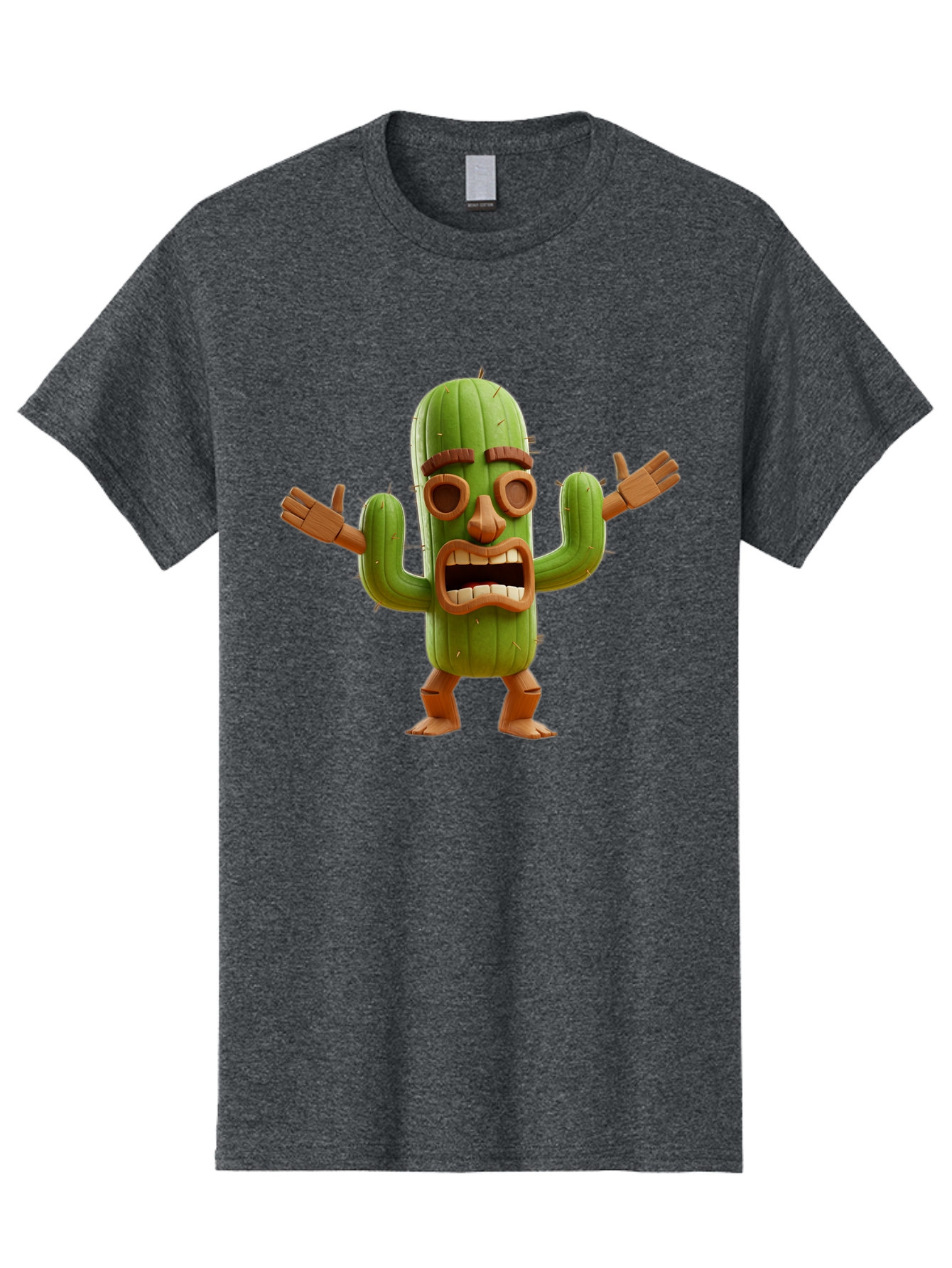 Cactus-Character-3 Men'S Graphic Tee, 100% Cotton, Comfortable Casual Summer Wear, Machine Washable, Cartoon Cactus, Character Design, Anthropomorphic Cactus, 3D Rendering, Cute Desert Plant, Comical Expression, Thumbs Up Gesture, Bac735