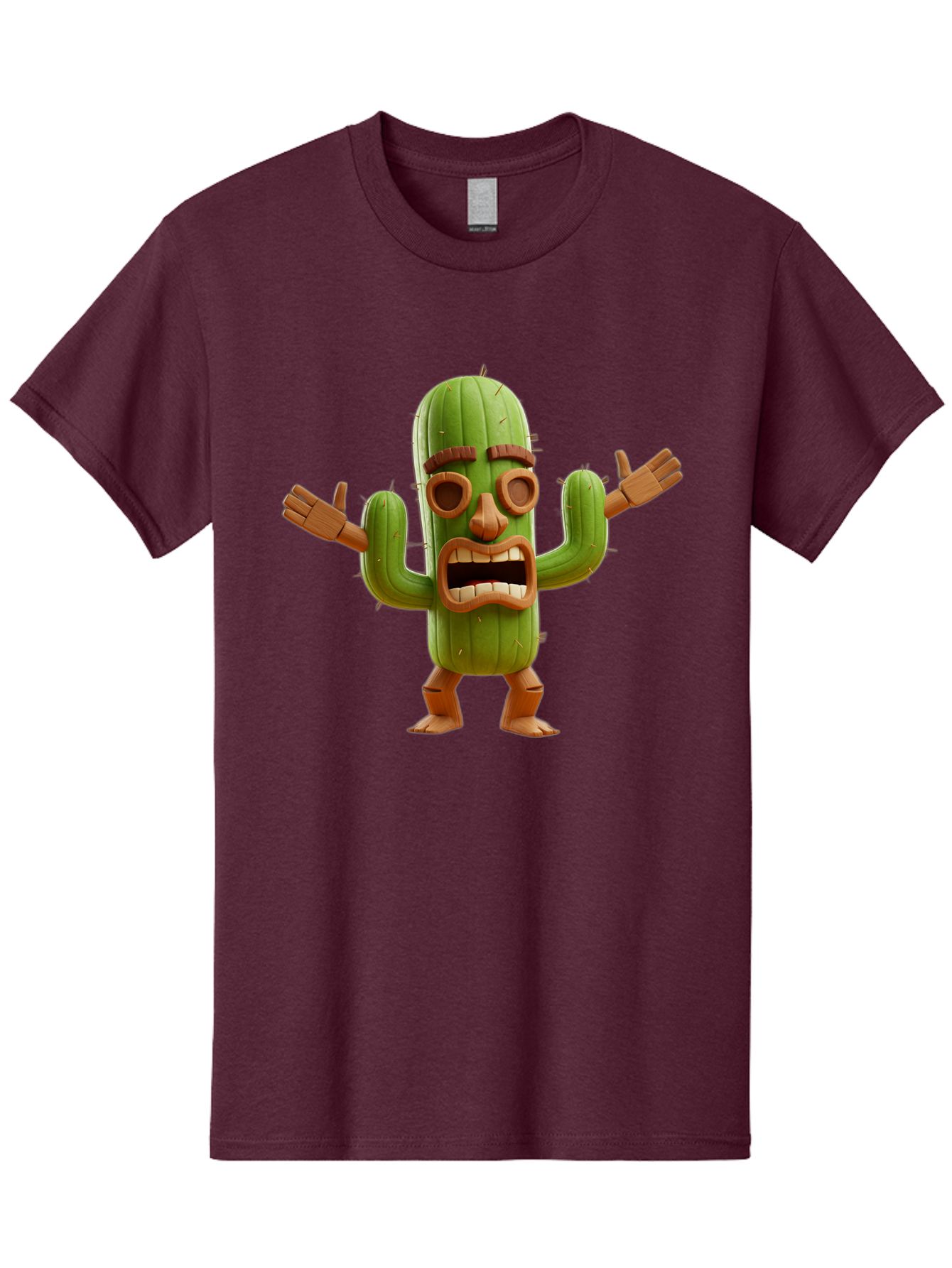 Cactus-Character-3 Men'S Graphic Tee, 100% Cotton, Comfortable Casual Summer Wear, Machine Washable, Cartoon Cactus, Character Design, Anthropomorphic Cactus, 3D Rendering, Cute Desert Plant, Comical Expression, Thumbs Up Gesture, Bac735