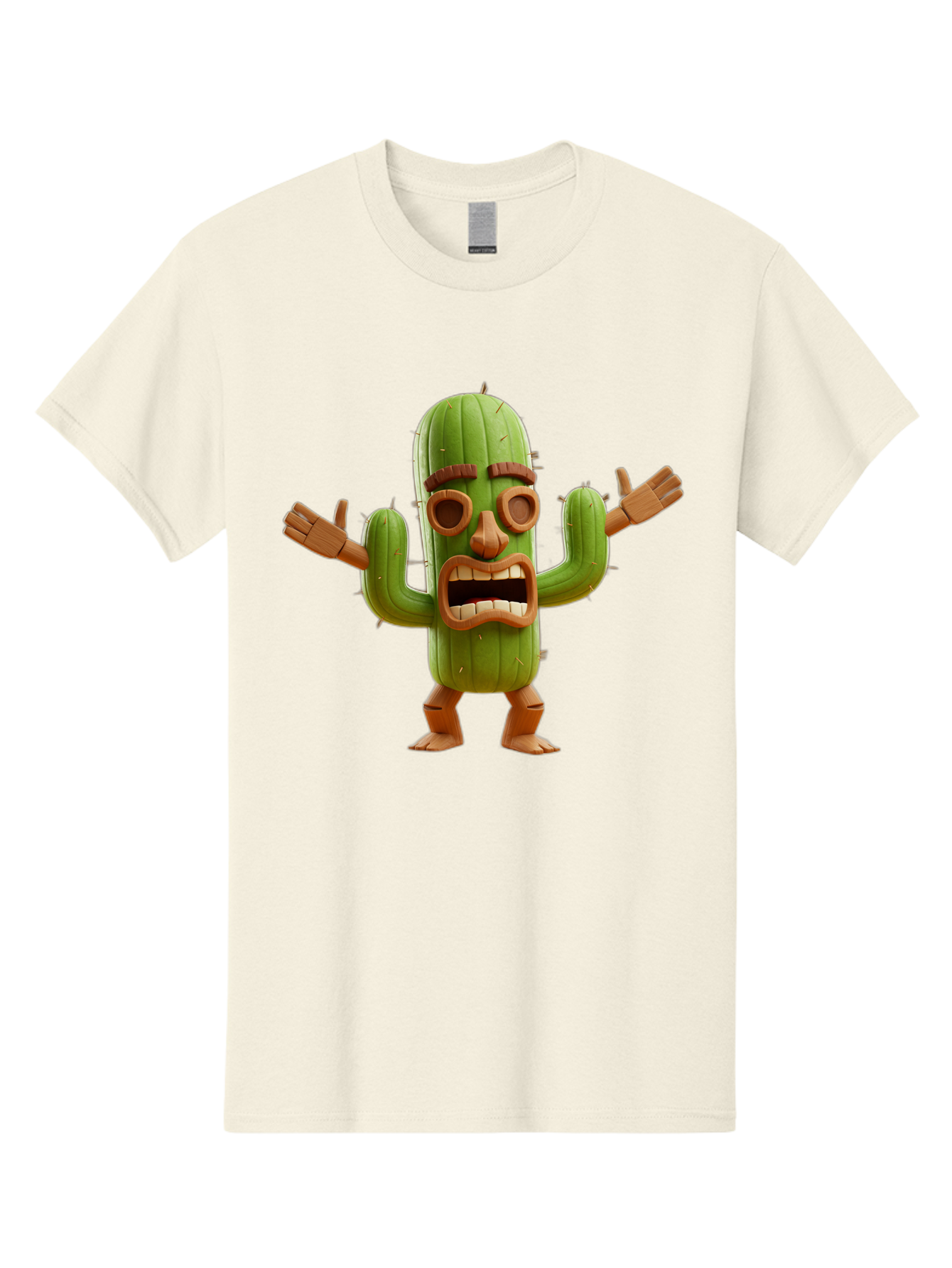 Cactus-Character-3 Men'S Graphic Tee, 100% Cotton, Comfortable Casual Summer Wear, Machine Washable, Cartoon Cactus, Character Design, Anthropomorphic Cactus, 3D Rendering, Cute Desert Plant, Comical Expression, Thumbs Up Gesture, Bac735