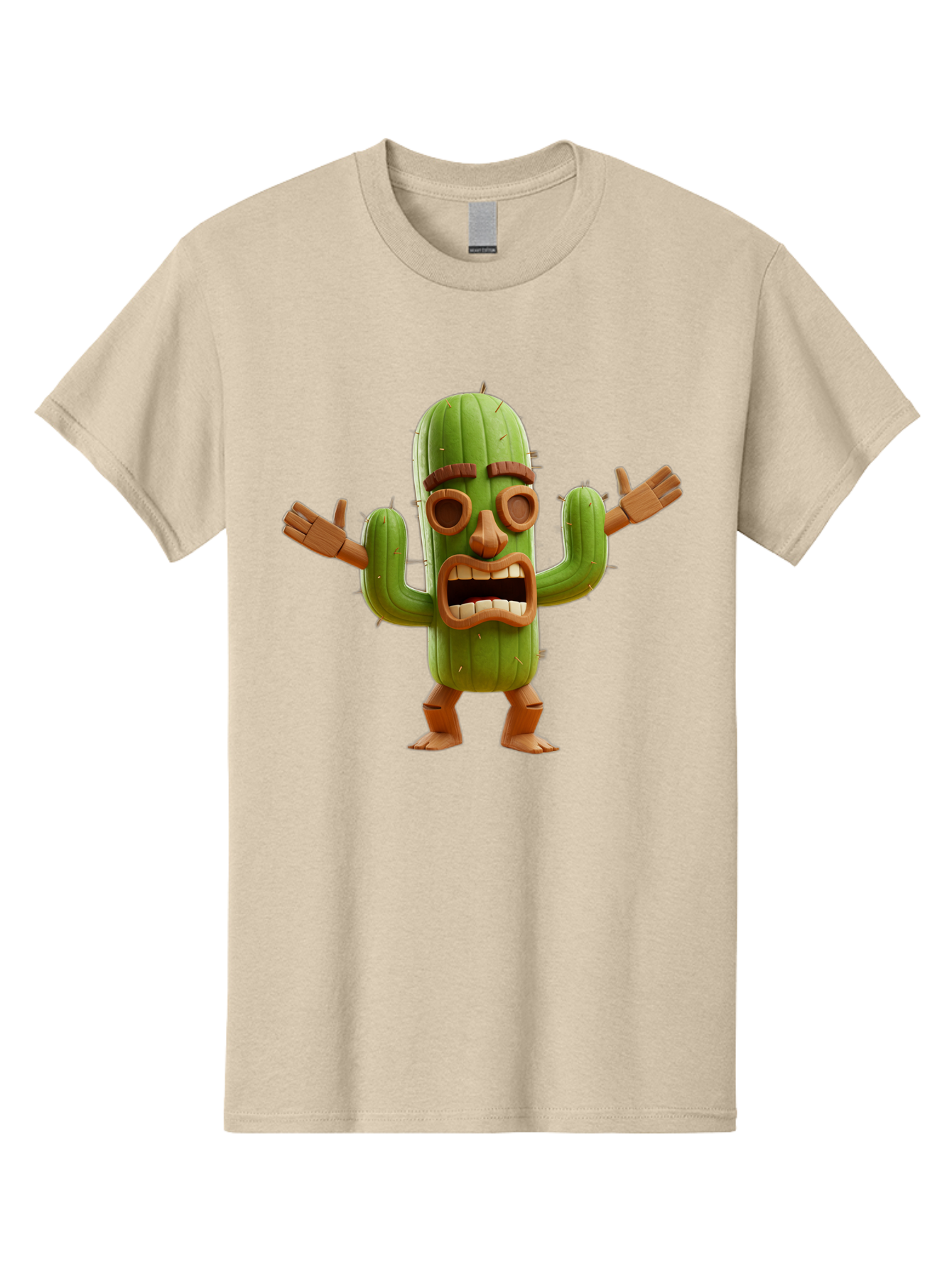 Cactus-Character-3 Men'S Graphic Tee, 100% Cotton, Comfortable Casual Summer Wear, Machine Washable, Cartoon Cactus, Character Design, Anthropomorphic Cactus, 3D Rendering, Cute Desert Plant, Comical Expression, Thumbs Up Gesture, Bac735