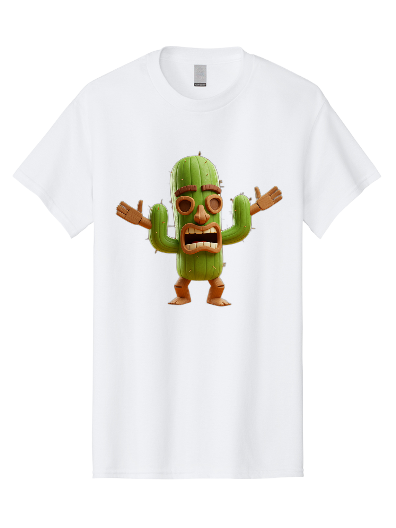 Cactus-Character-3 Men'S Graphic Tee, 100% Cotton, Comfortable Casual Summer Wear, Machine Washable, Cartoon Cactus, Character Design, Anthropomorphic Cactus, 3D Rendering, Cute Desert Plant, Comical Expression, Thumbs Up Gesture, Bac735