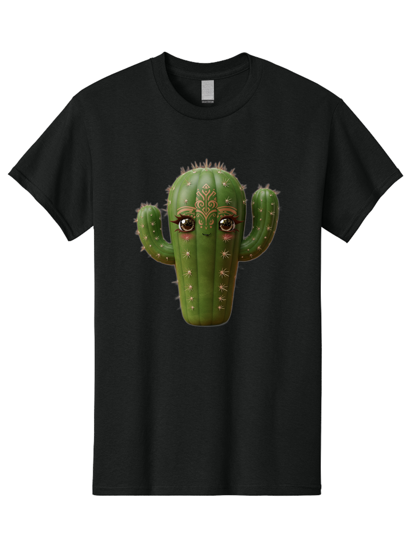 Cactus-Face Men'S Graphic Tee, 100% Cotton, Comfortable Casual Summer Wear, Machine Washable, Cactus Character, Anthropomorphic Cactus, Cartoon Cactus, Cactus With Eyes, Decorative Cactus, Whimsical Design, Floral Patterns, Desert Plant, Bac737