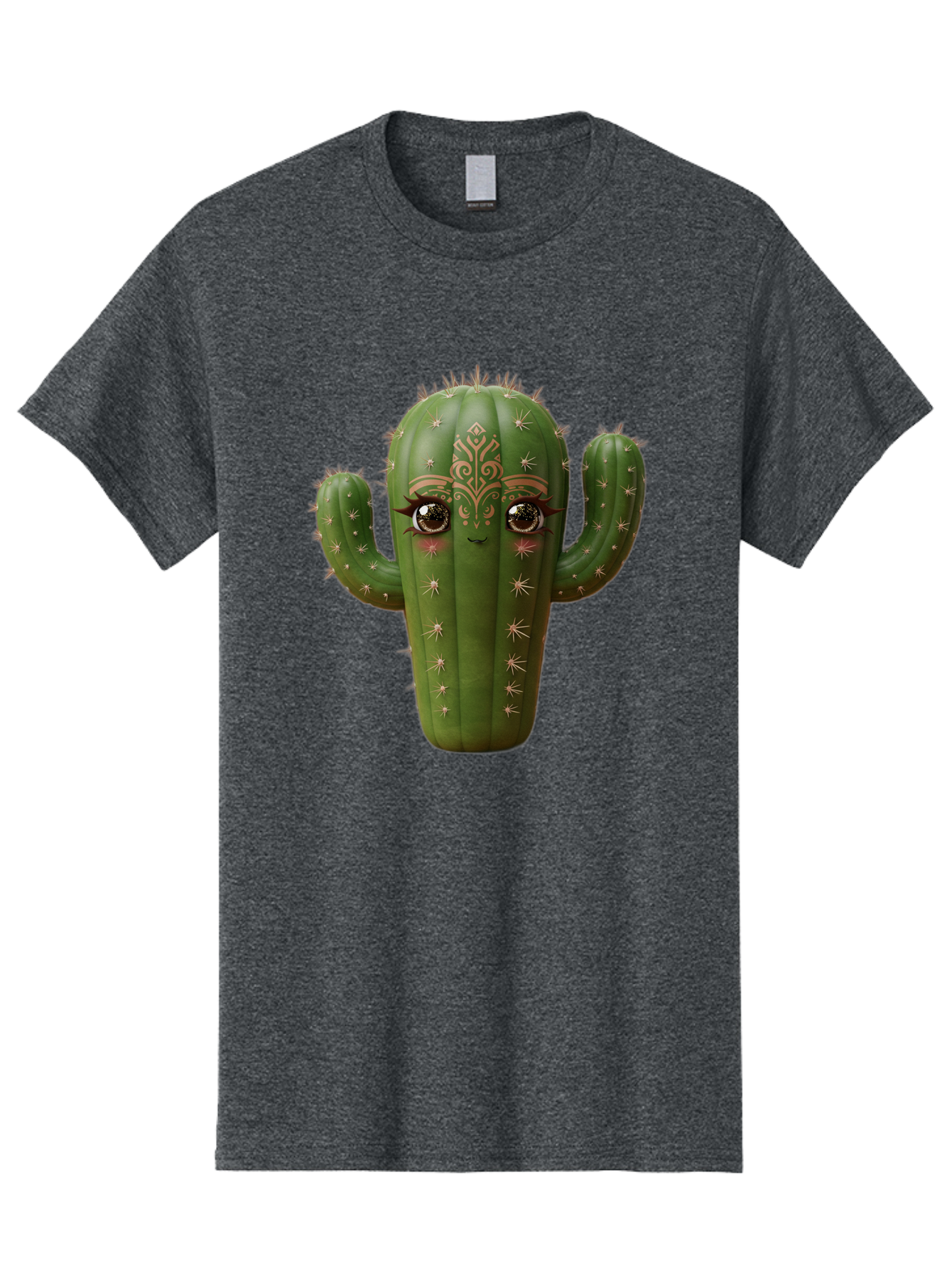 Cactus-Face Men'S Graphic Tee, 100% Cotton, Comfortable Casual Summer Wear, Machine Washable, Cactus Character, Anthropomorphic Cactus, Cartoon Cactus, Cactus With Eyes, Decorative Cactus, Whimsical Design, Floral Patterns, Desert Plant, Bac737