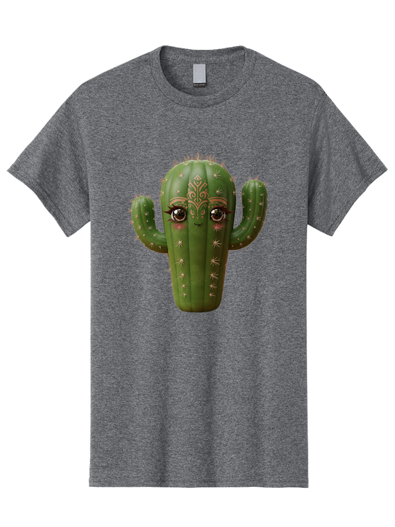 Cactus-Face Men'S Graphic Tee, 100% Cotton, Comfortable Casual Summer Wear, Machine Washable, Cactus Character, Anthropomorphic Cactus, Cartoon Cactus, Cactus With Eyes, Decorative Cactus, Whimsical Design, Floral Patterns, Desert Plant, Bac737
