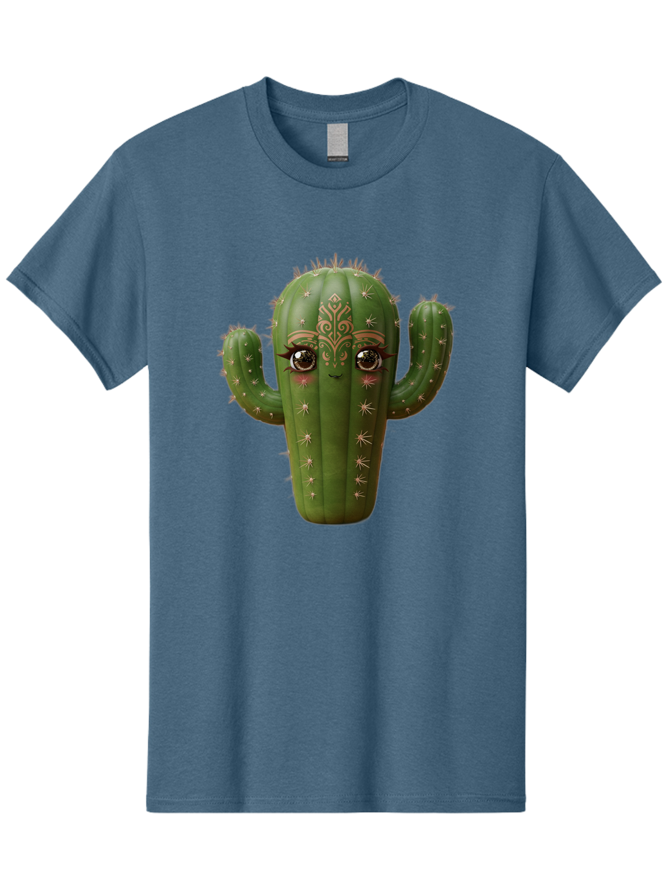 Cactus-Face Men'S Graphic Tee, 100% Cotton, Comfortable Casual Summer Wear, Machine Washable, Cactus Character, Anthropomorphic Cactus, Cartoon Cactus, Cactus With Eyes, Decorative Cactus, Whimsical Design, Floral Patterns, Desert Plant, Bac737